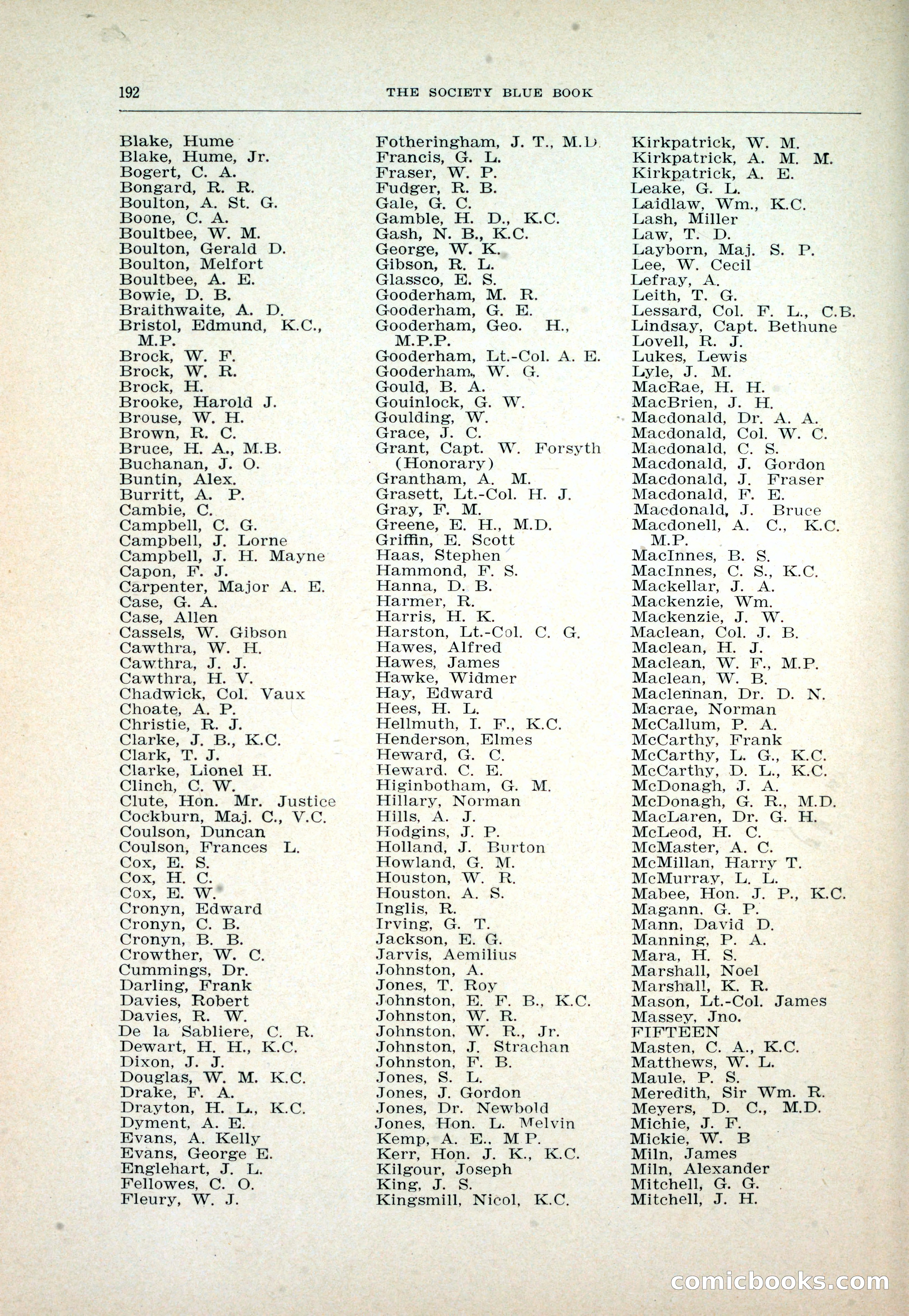 Dau's Blue Book: Toronto and Hamilton Social Directory — page 192 of 214
