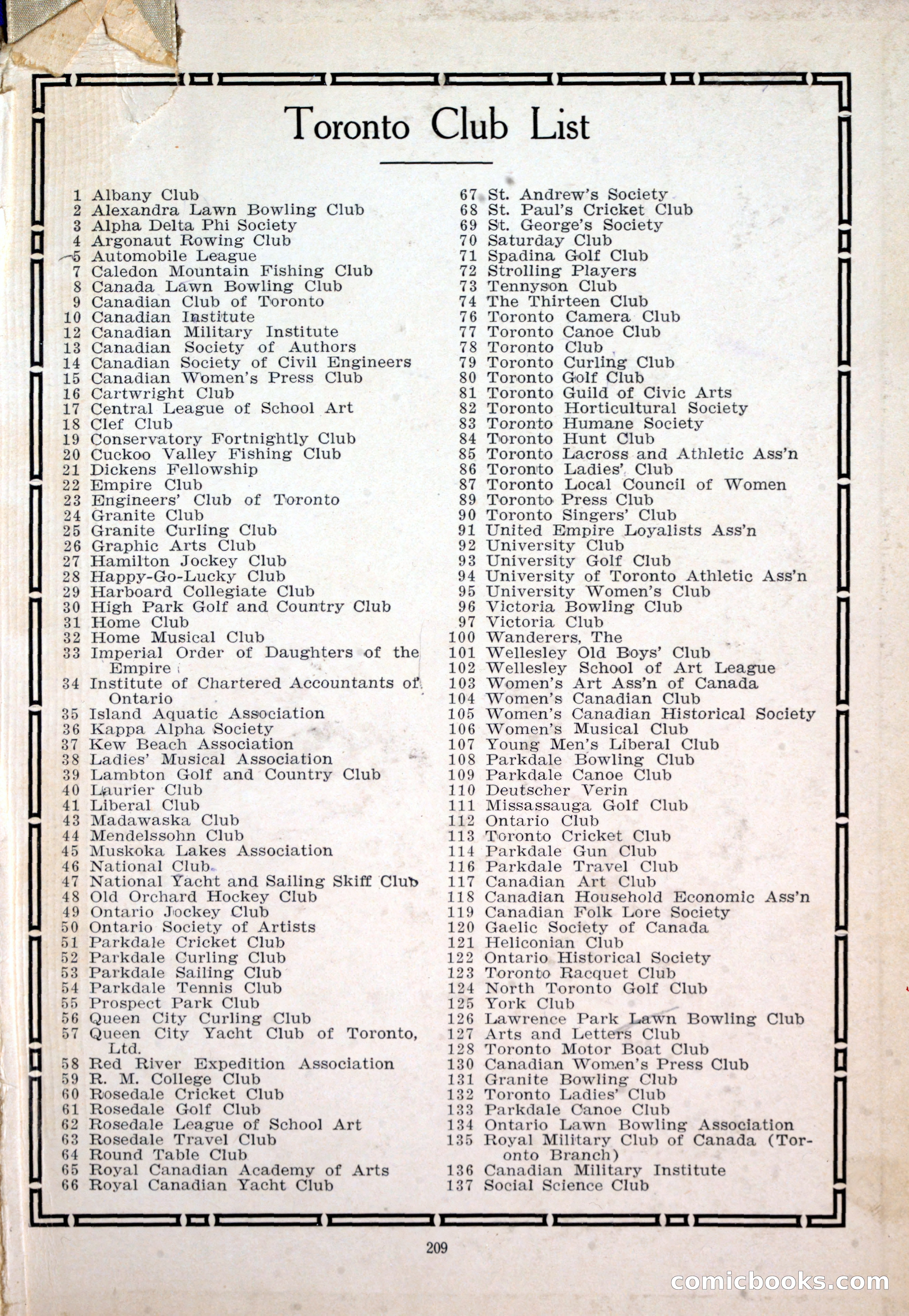 Dau's Blue Book: Toronto and Hamilton Social Directory — page 209 of 214