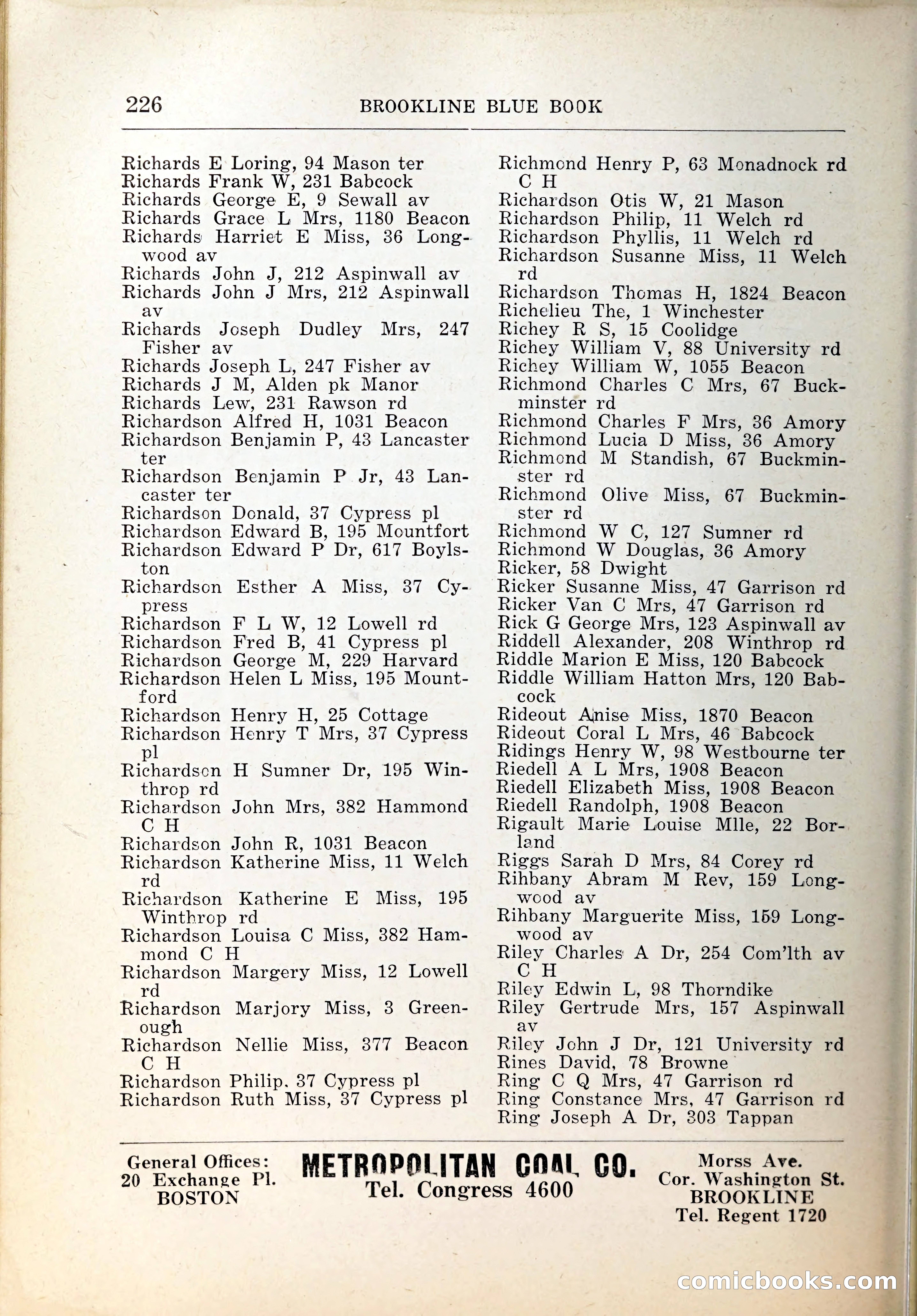 Blue Book of Brookline, 1926 — page 261 of 327