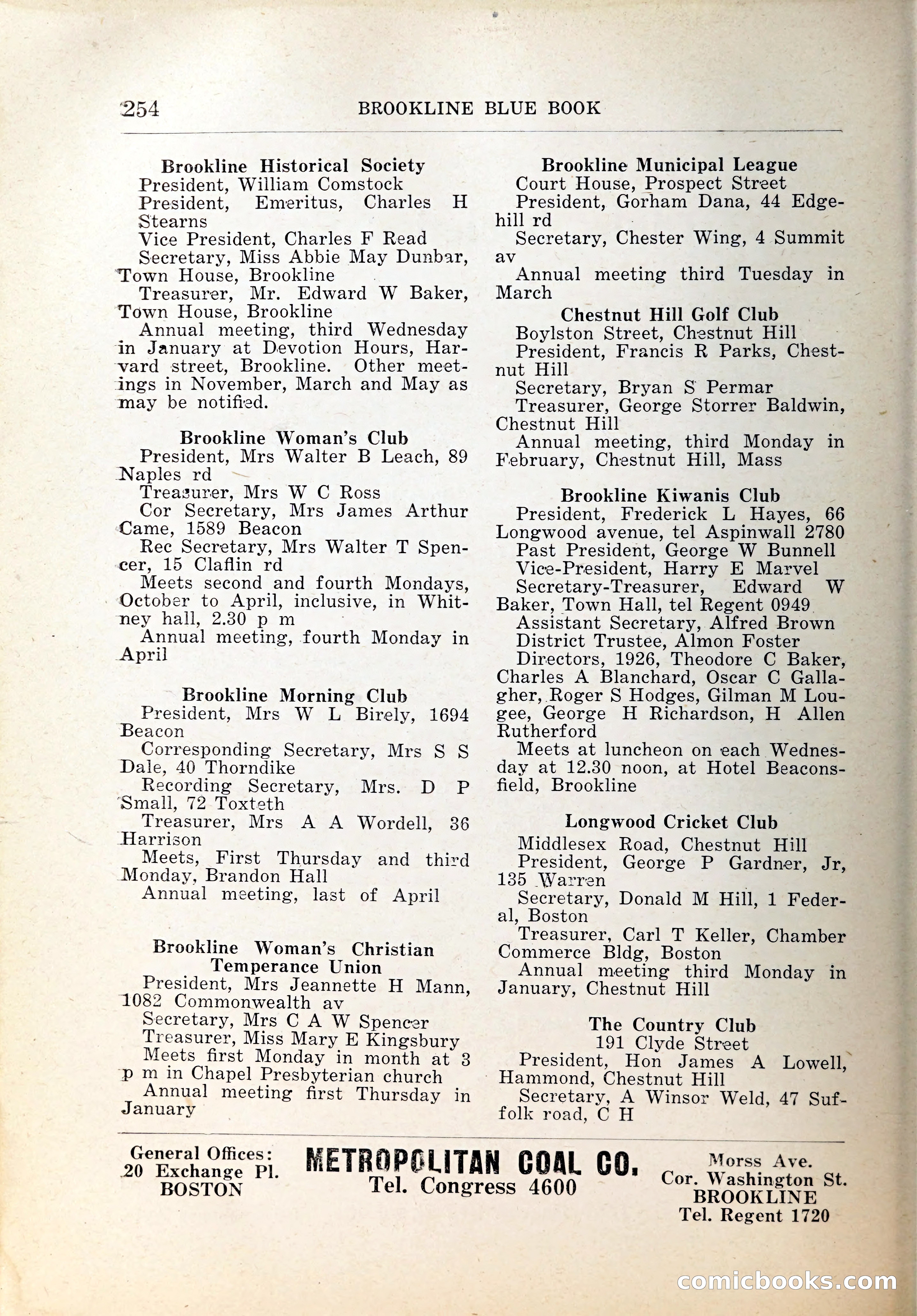 Blue Book of Brookline, 1926 — page 289 of 327