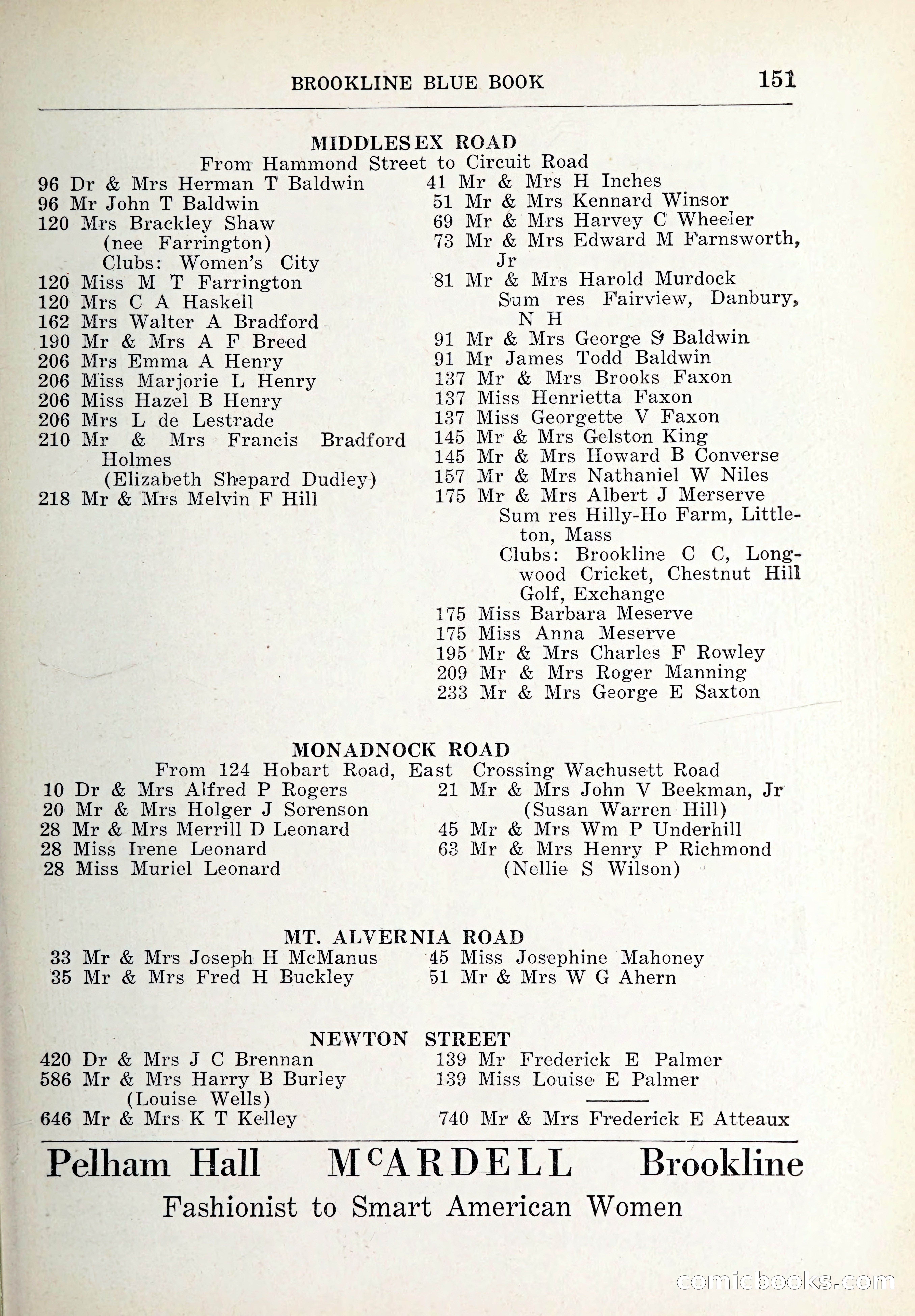 Blue Book of Brookline and Longwood — page 186 of 347