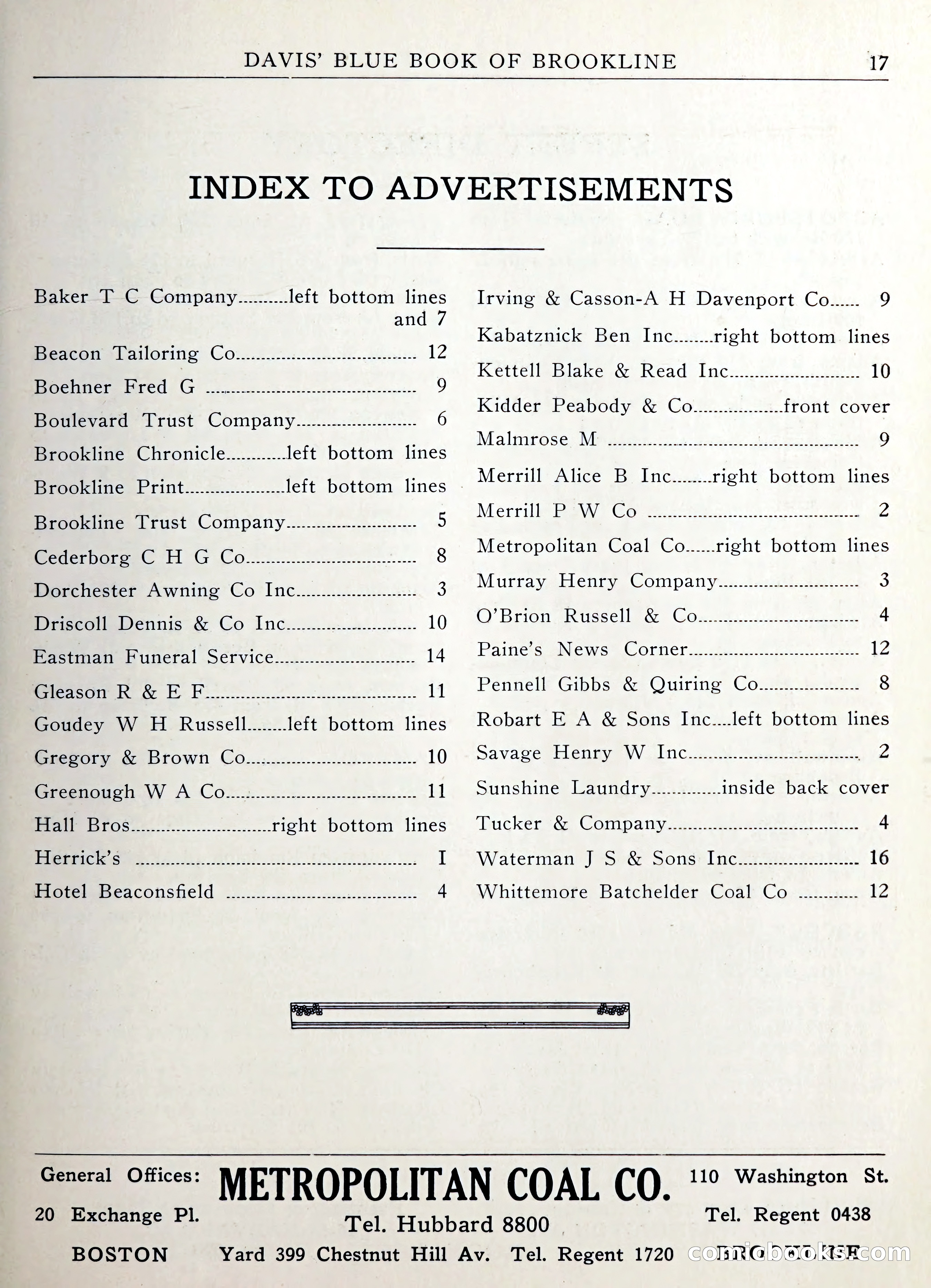 Davis' Blue Book of Brookline — page 18 of 253