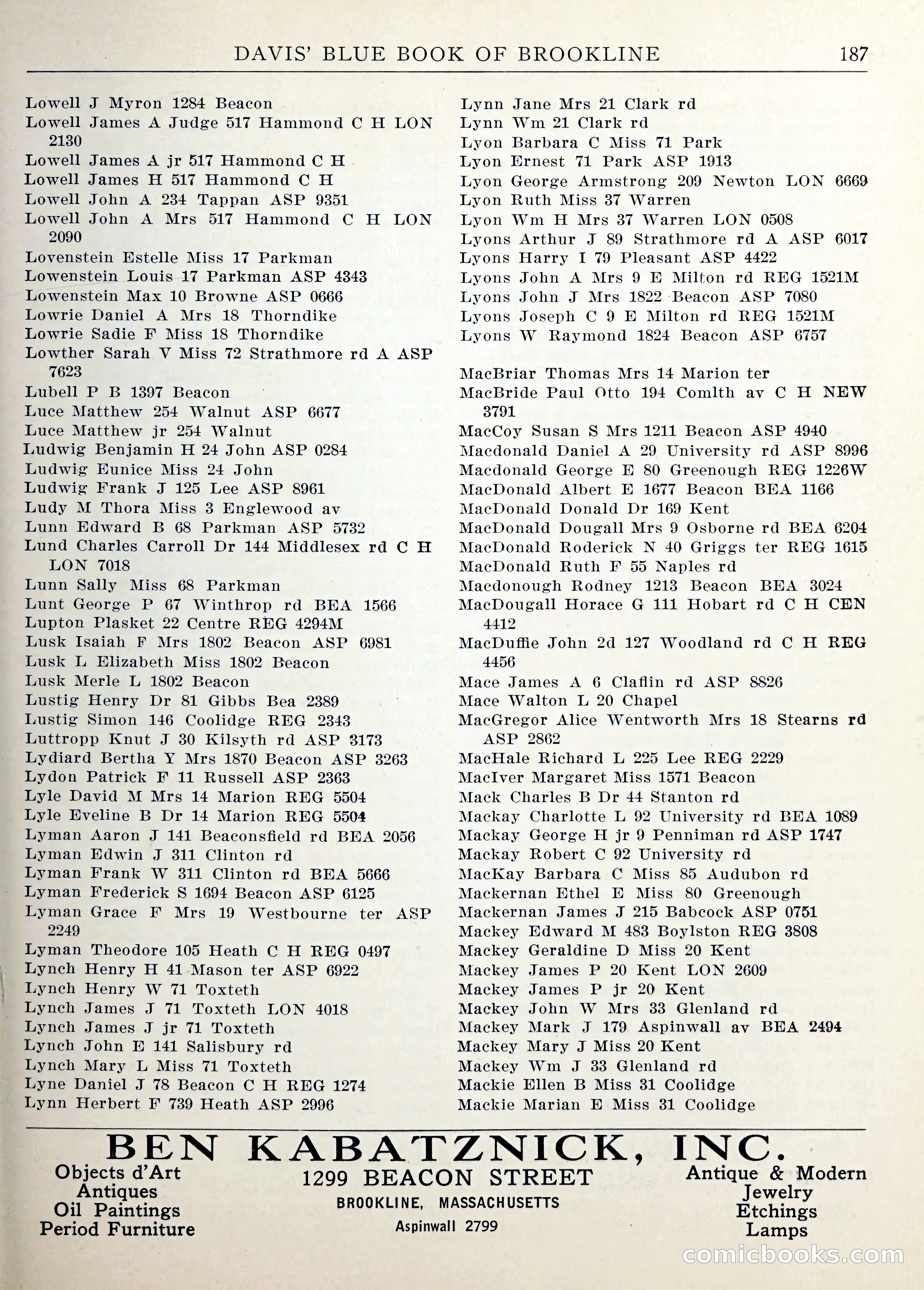 Davis' Blue Book of Brookline — page 190 of 253