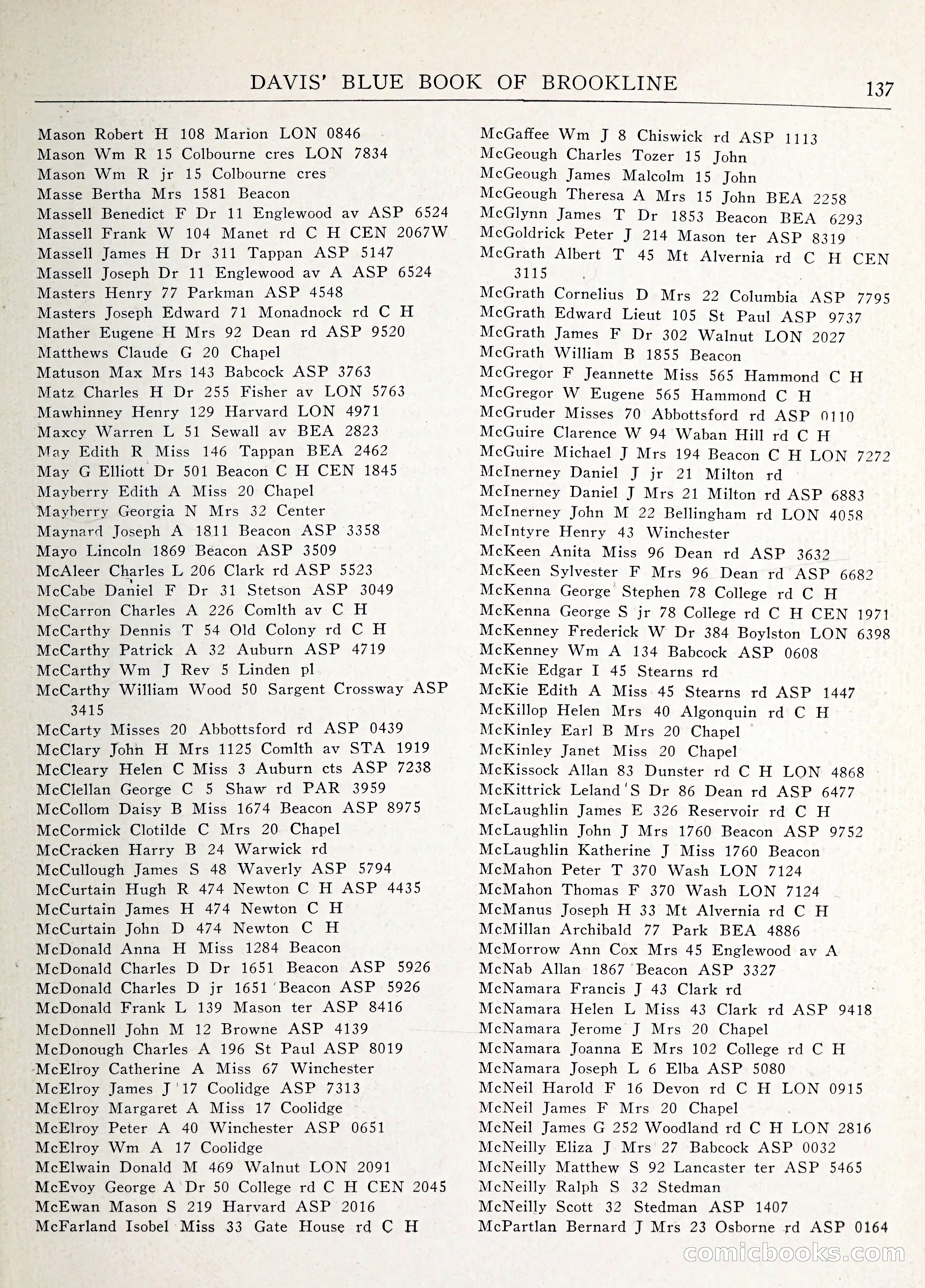 Davis' Blue Book of Brookline: Wellesley and Weston — page 144 of 246