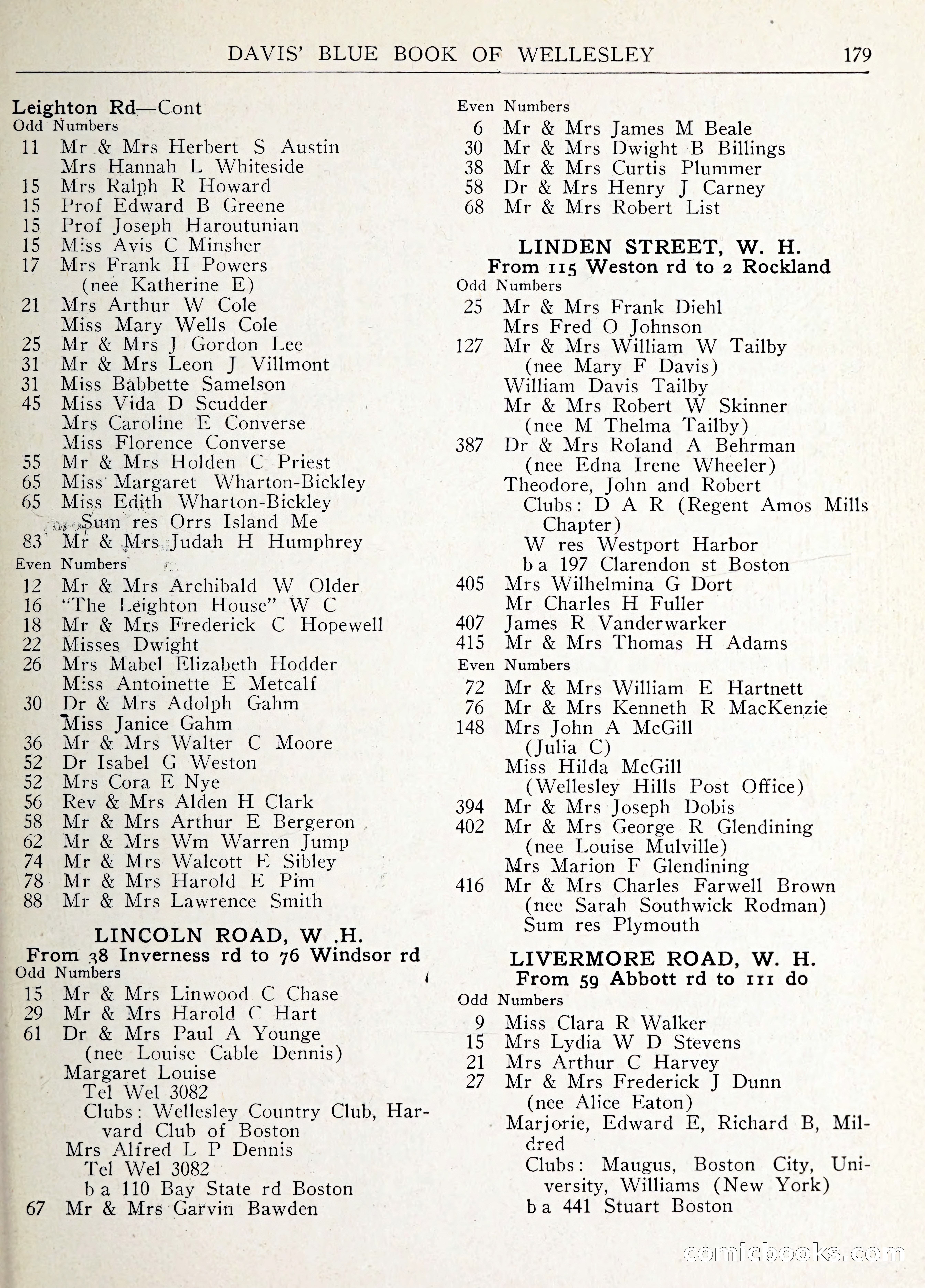 Davis' Blue Book of Brookline: Wellesley and Weston — page 190 of 246