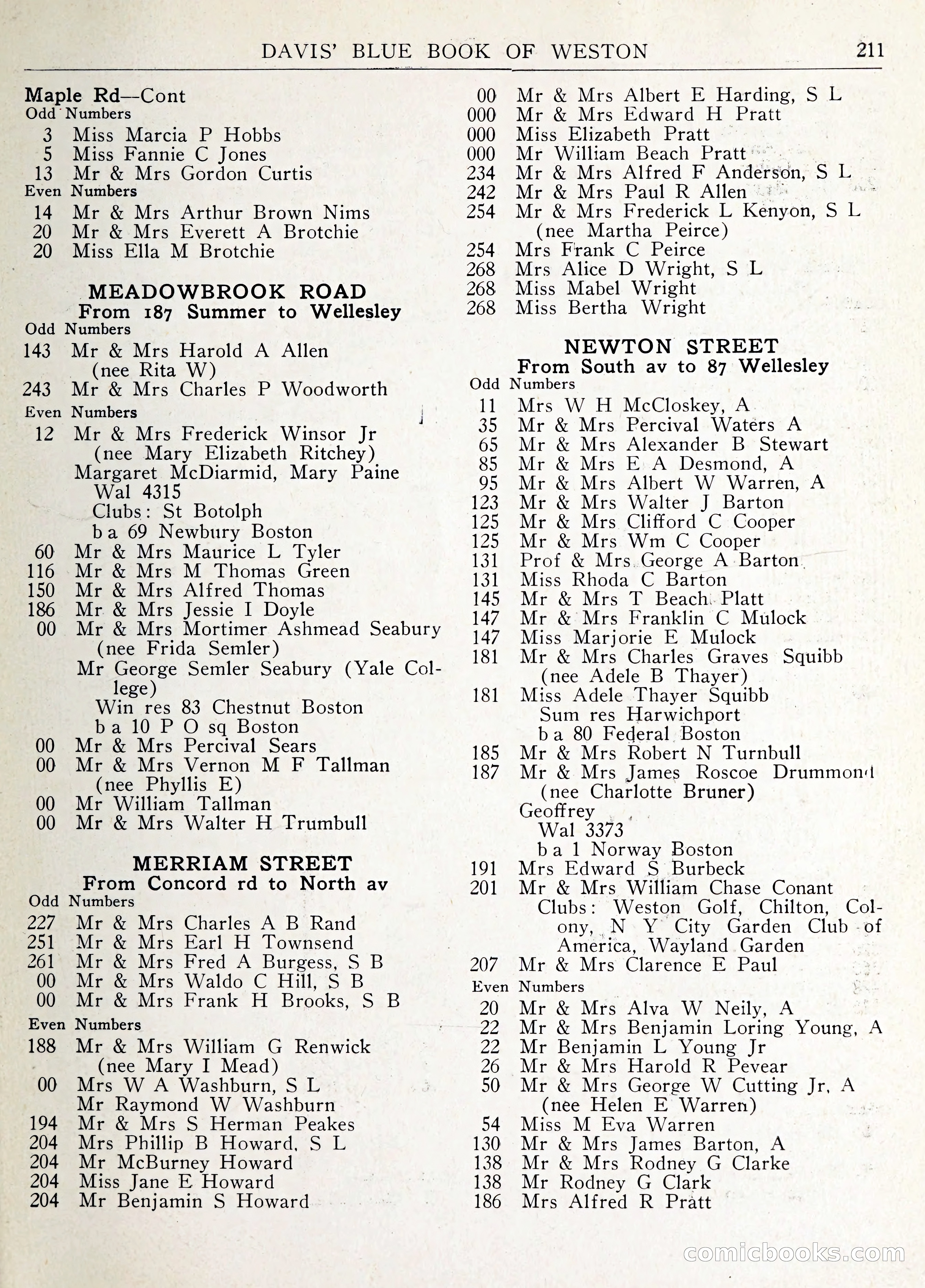 Davis' Blue Book of Brookline: Wellesley and Weston — page 224 of 246