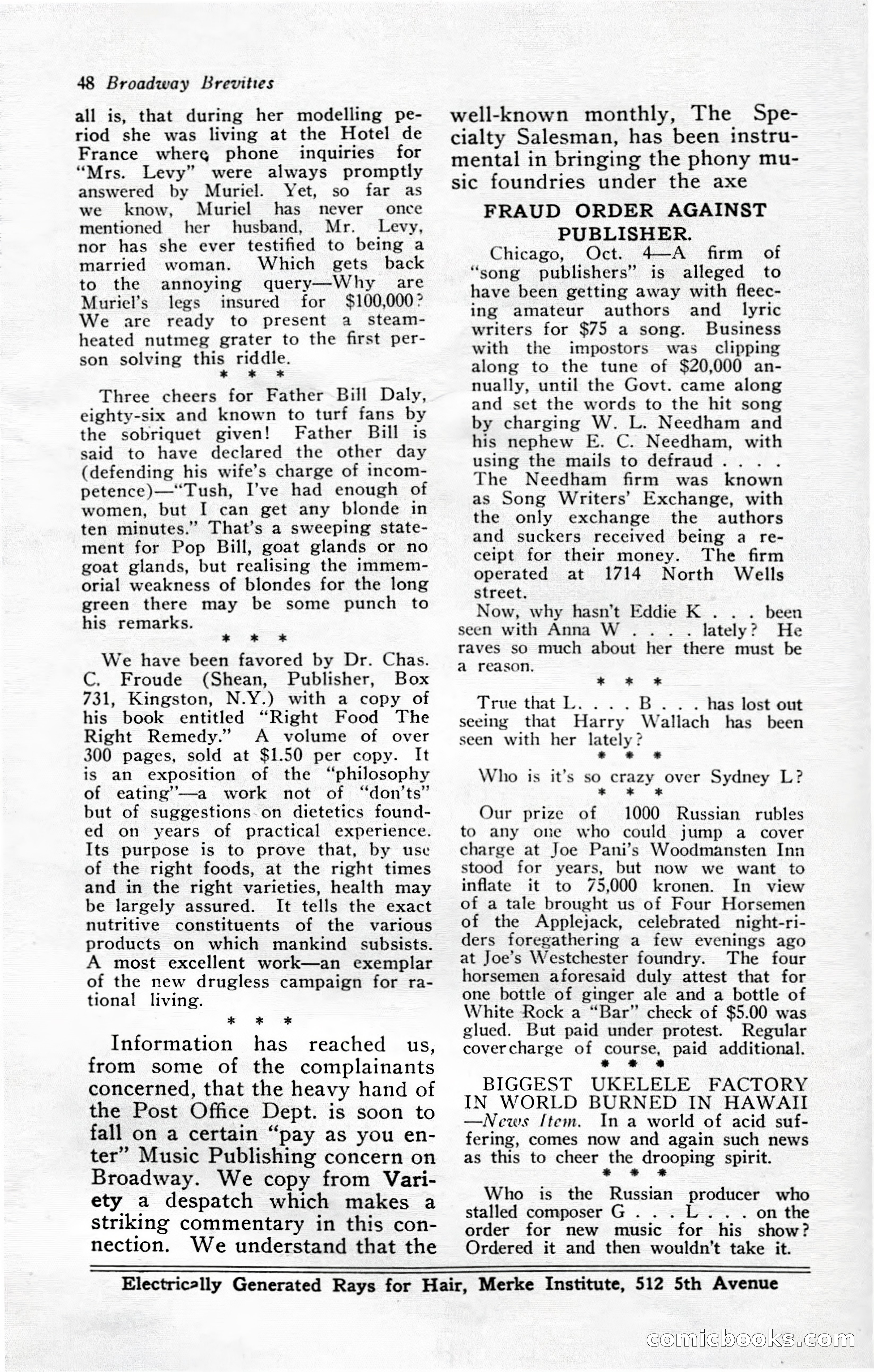 Broadway Brevities, November 1922 — page 50 of 52
