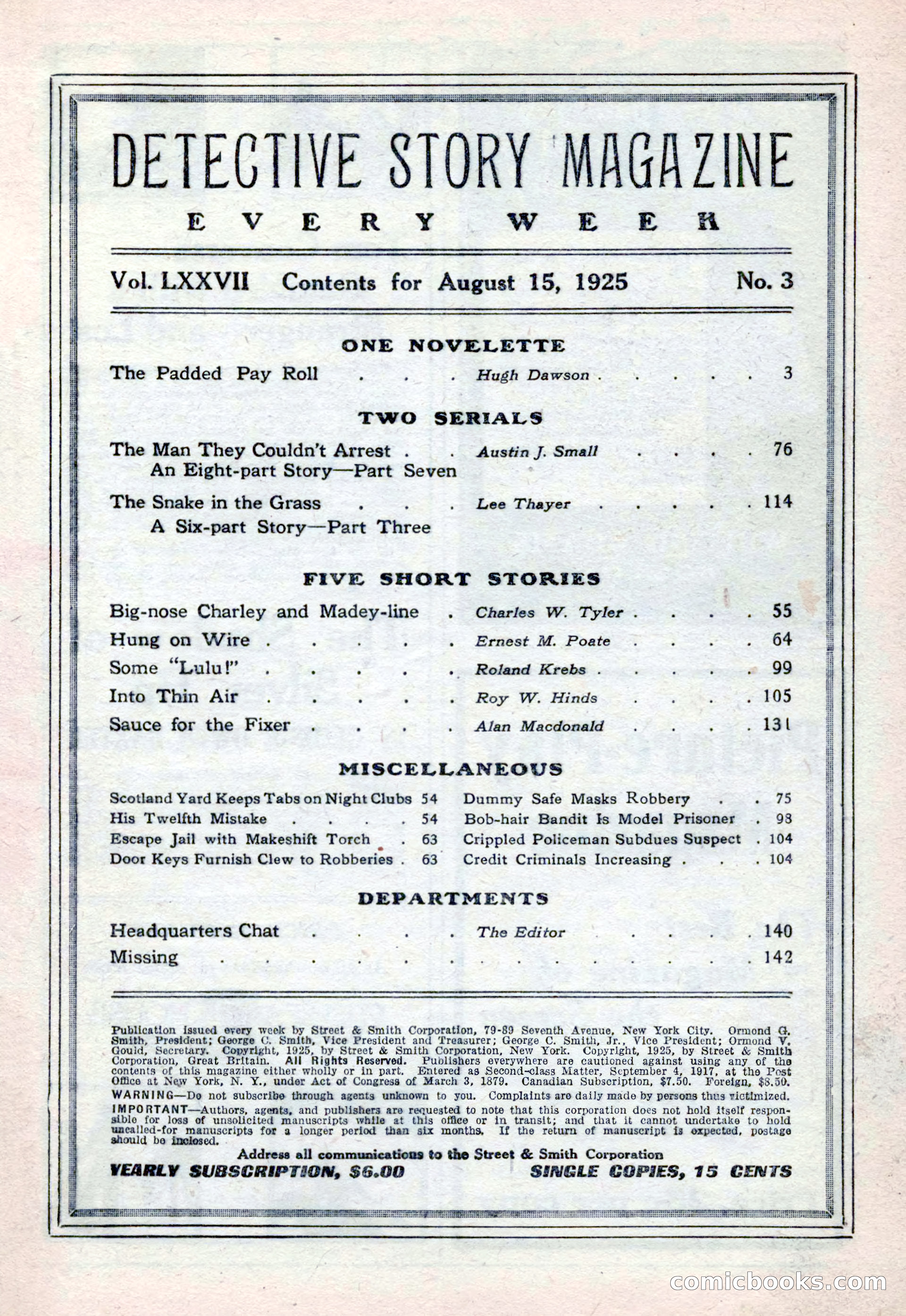 Detective Story Magazine, August 15, 1925 — page 3 of 148