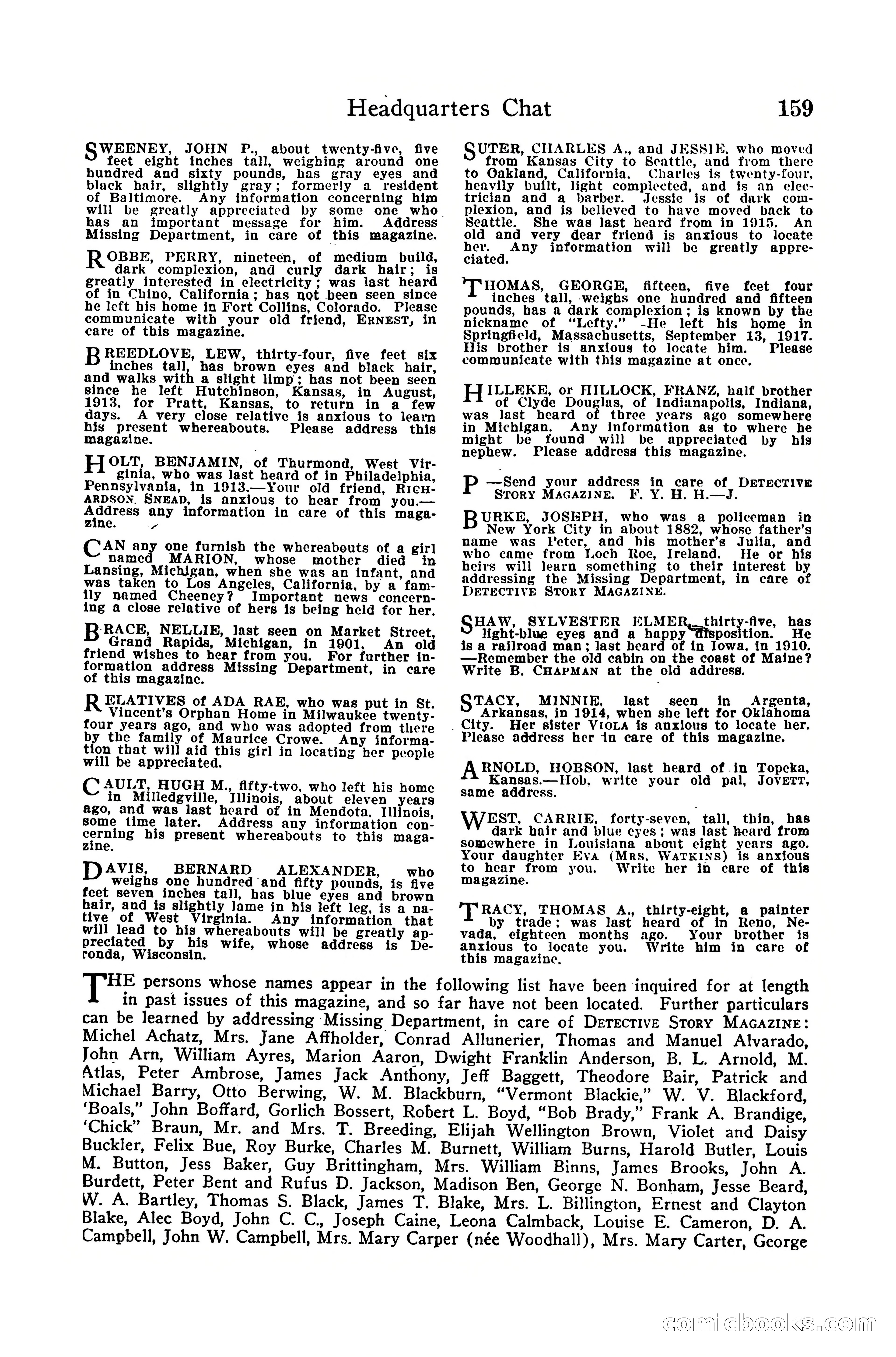 Detective Story Magazine, December 10, 1918 — page 161 of 164