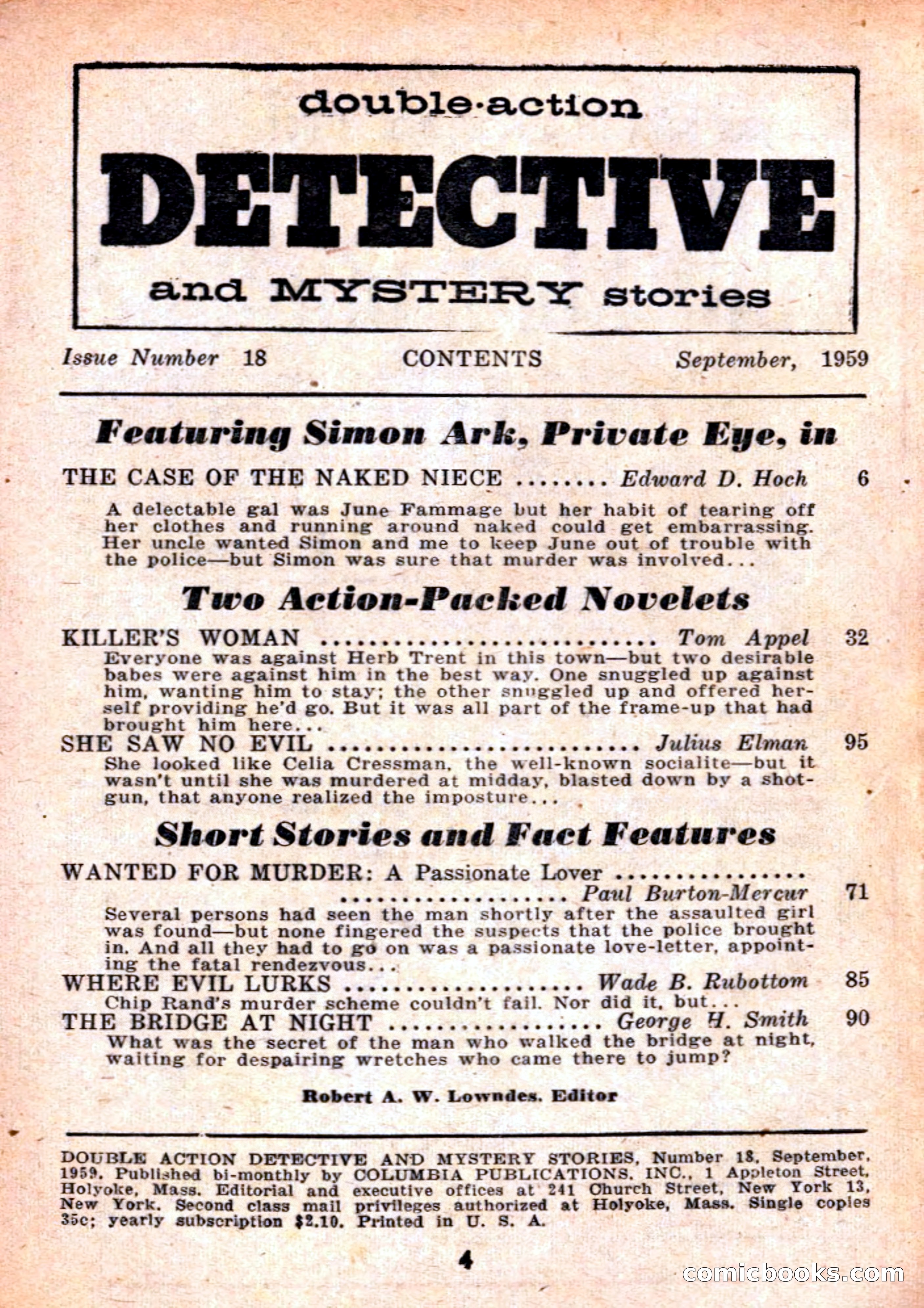 Double Action Detective Magazine, September 1959 — page 4 of 132