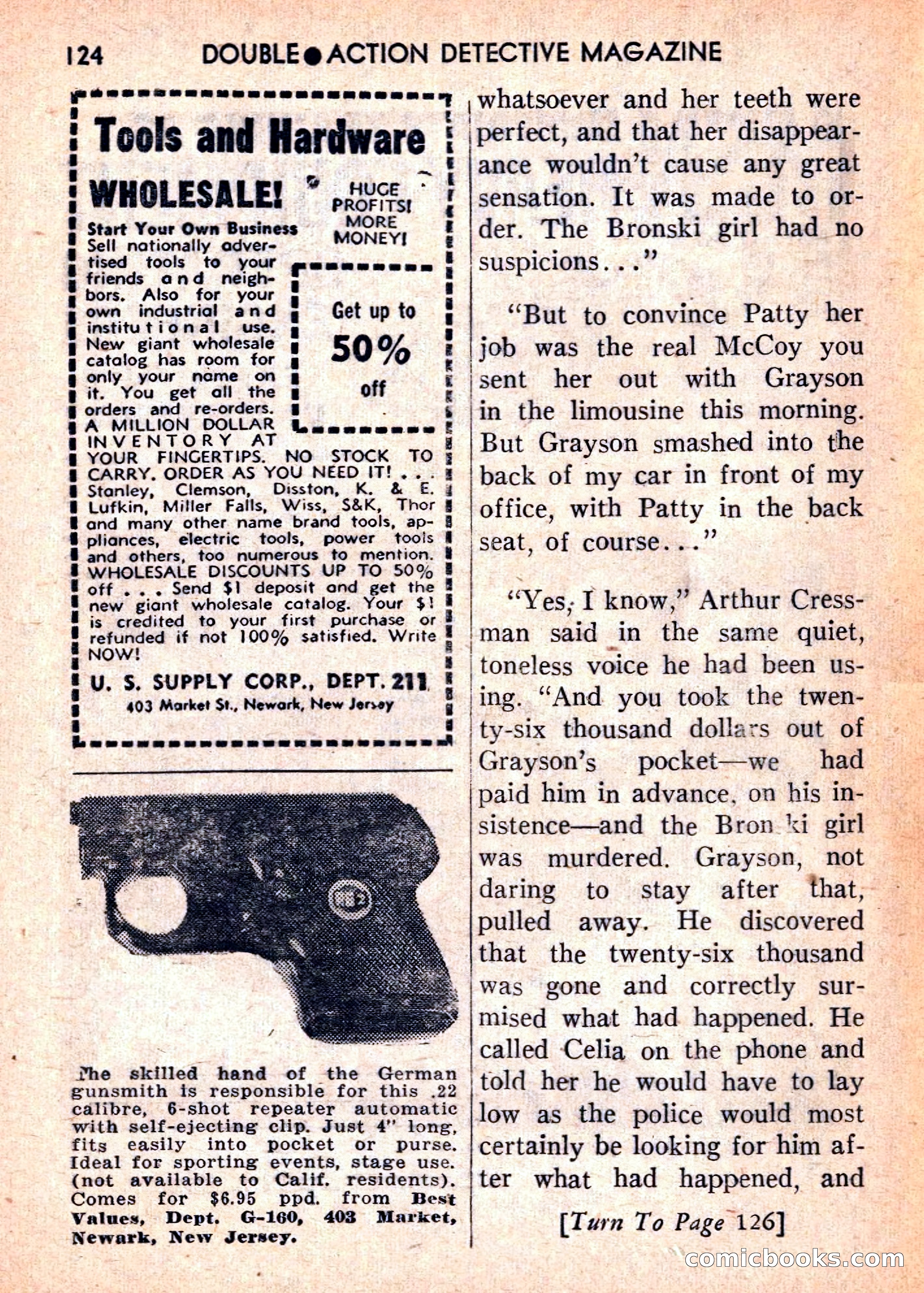 Double Action Detective Magazine, September 1959 — page 124 of 132
