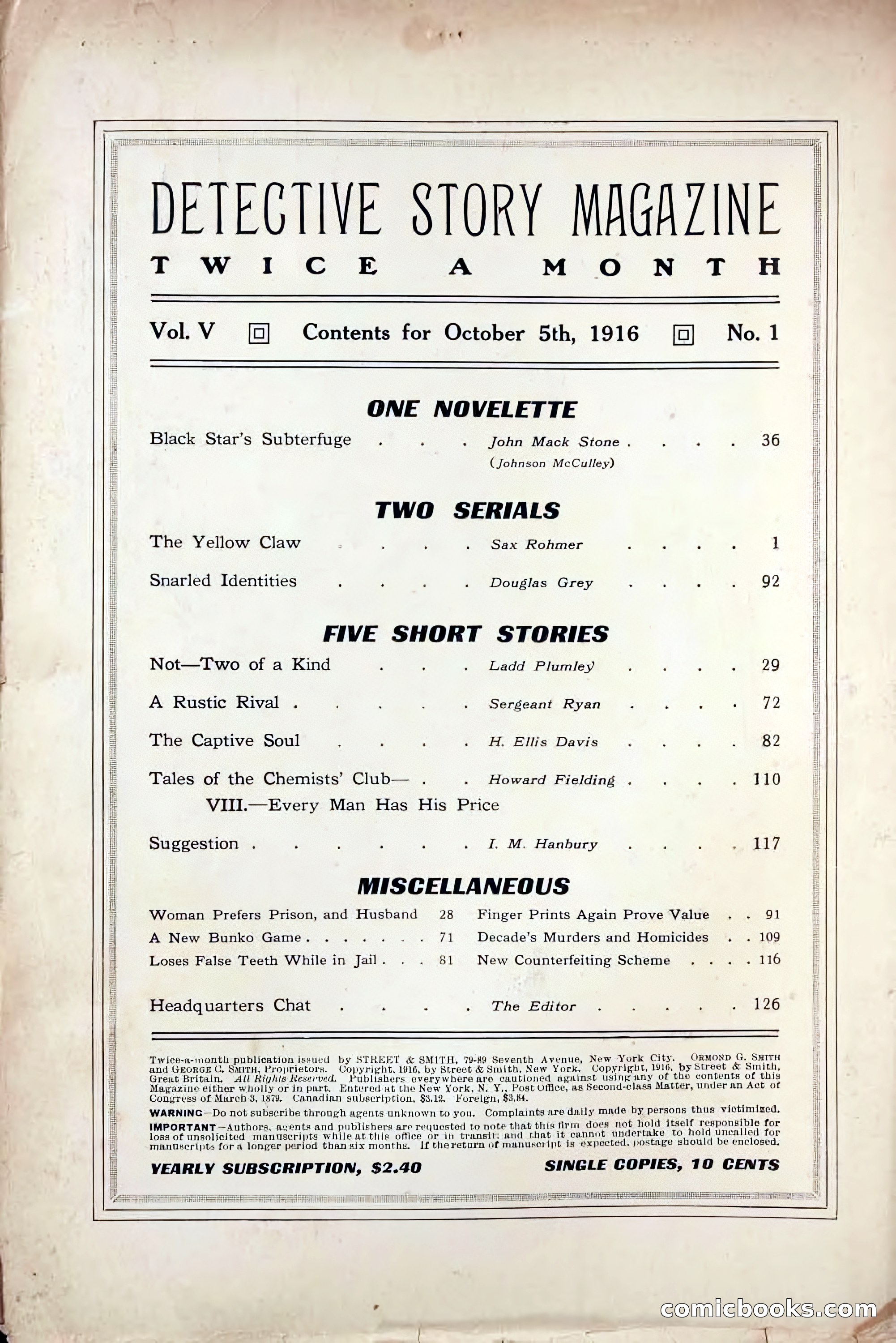 Detective Story Magazine, October 5, 1916 — page 2 of 132