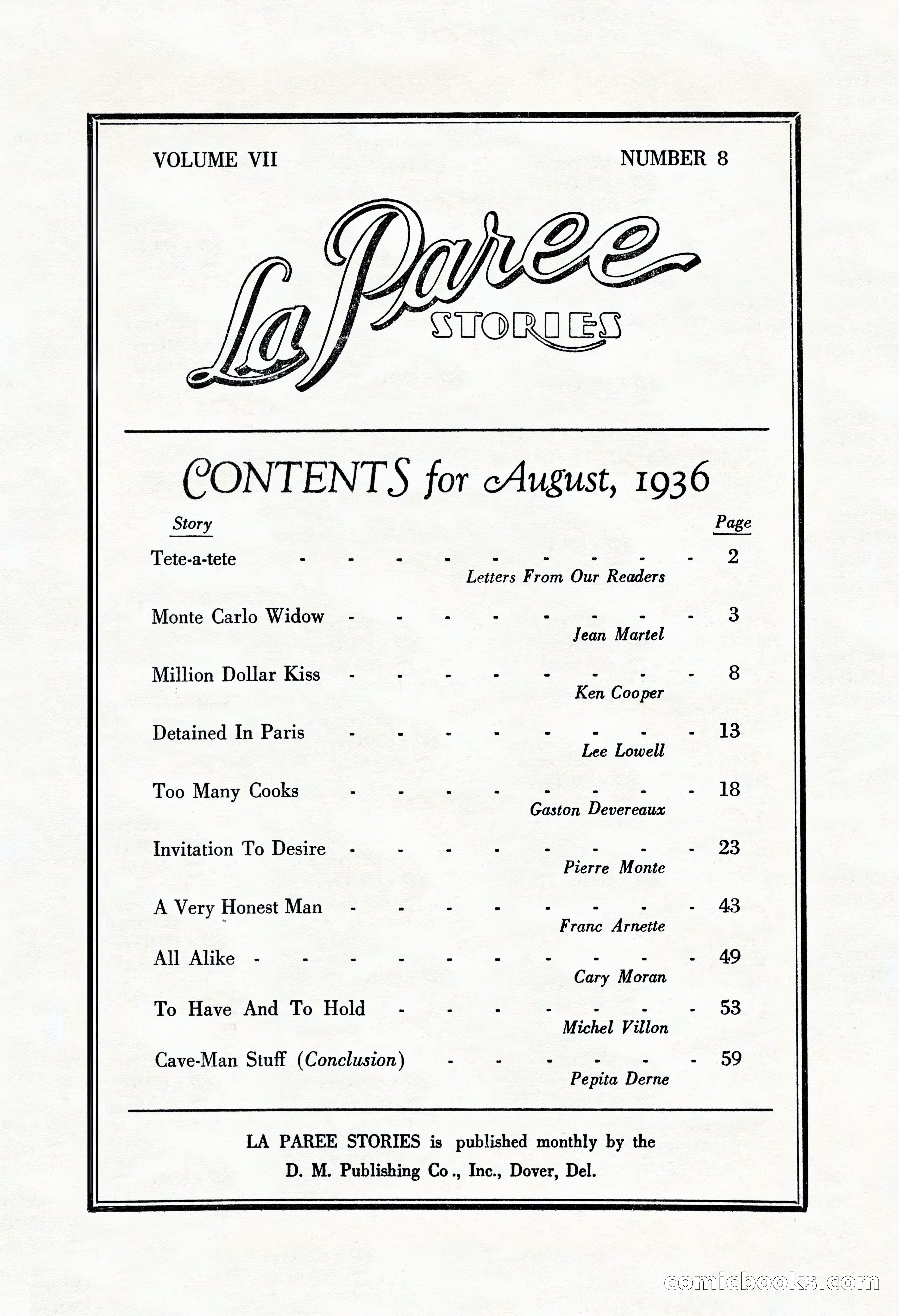 La Paree Stories, August 1936 — page 3 of 68