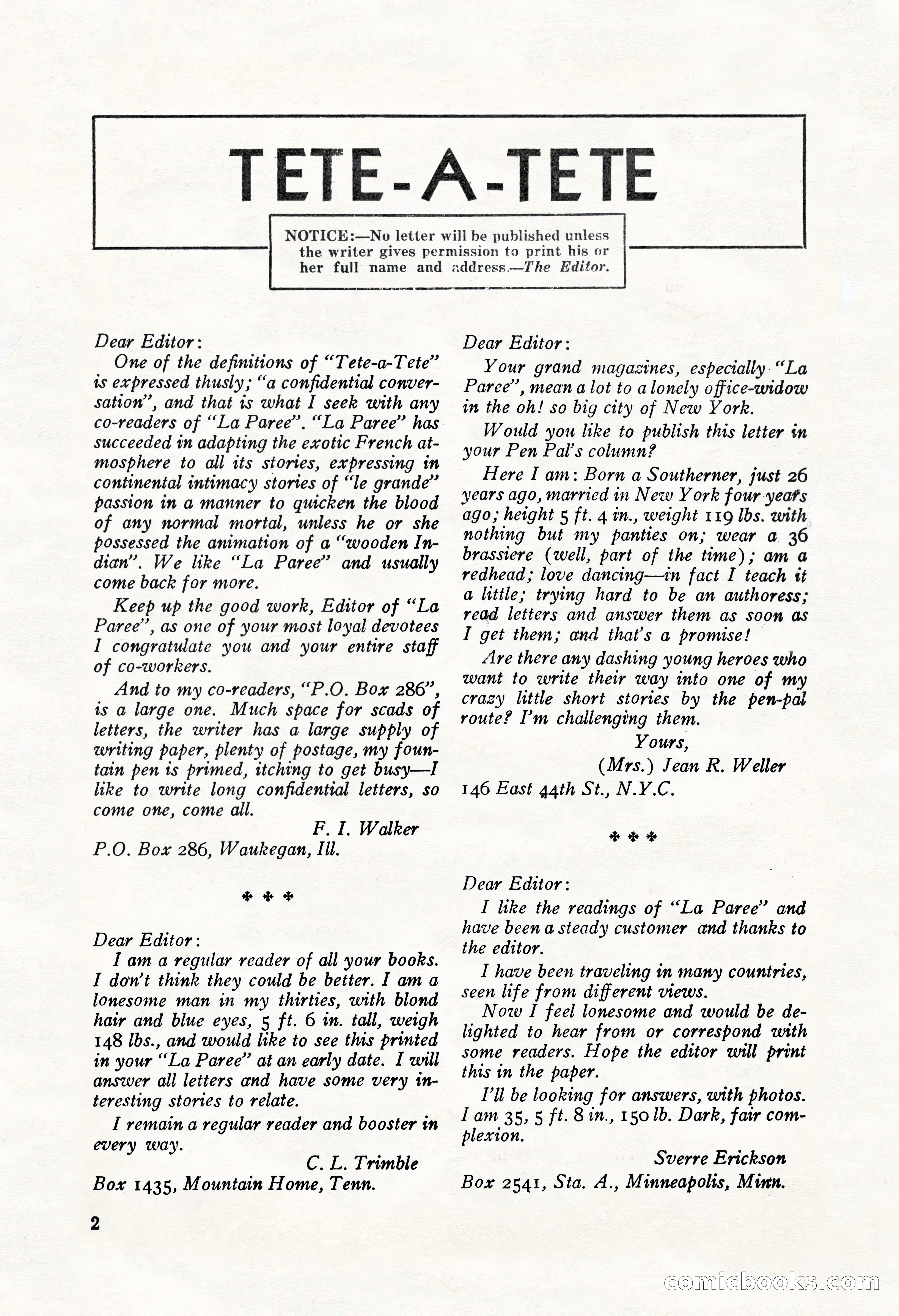 La Paree Stories, August 1936 — page 4 of 68