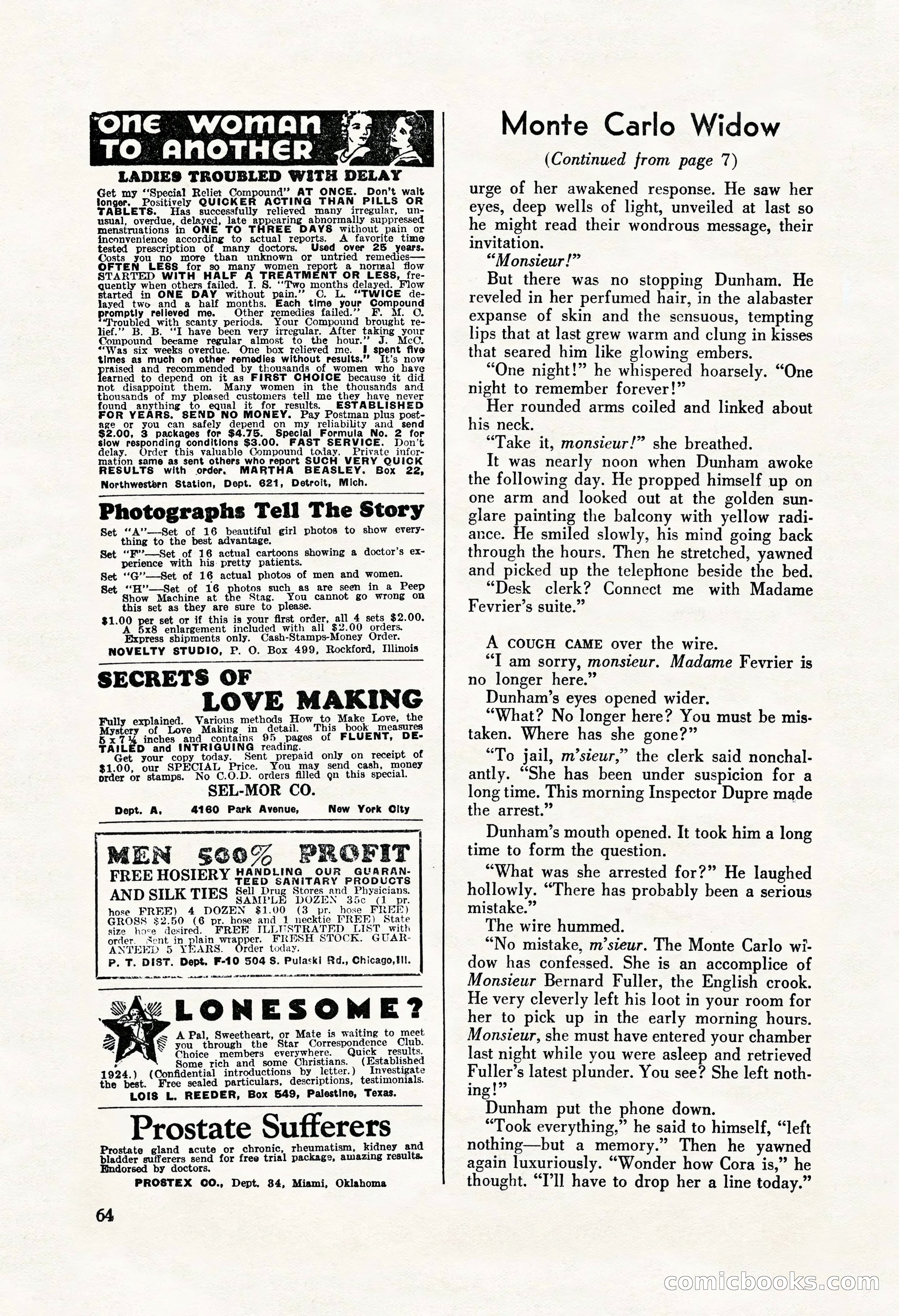 La Paree Stories, August 1936 — page 66 of 68