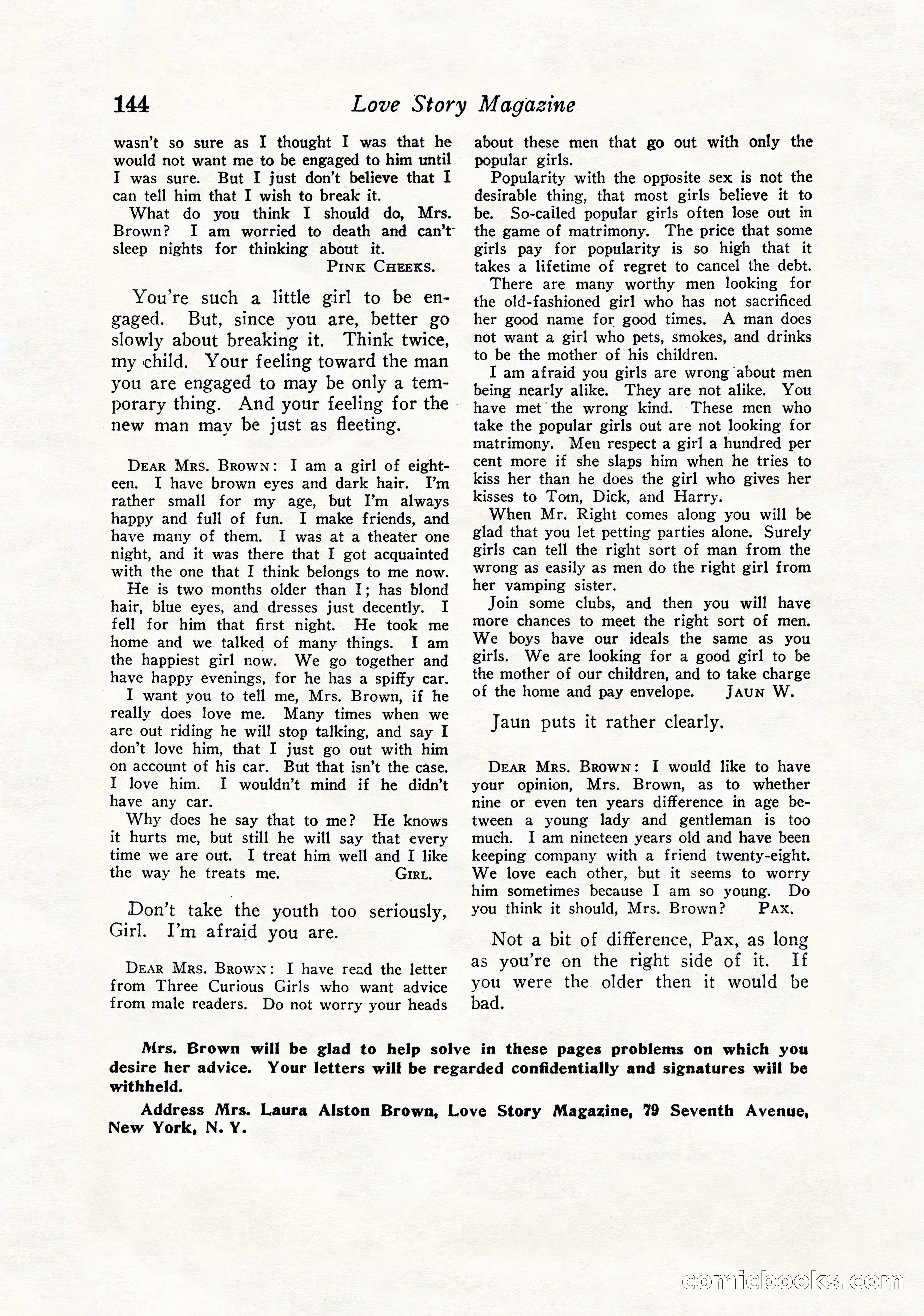Love Story Magazine, September 12, 1925 — page 146 of 148