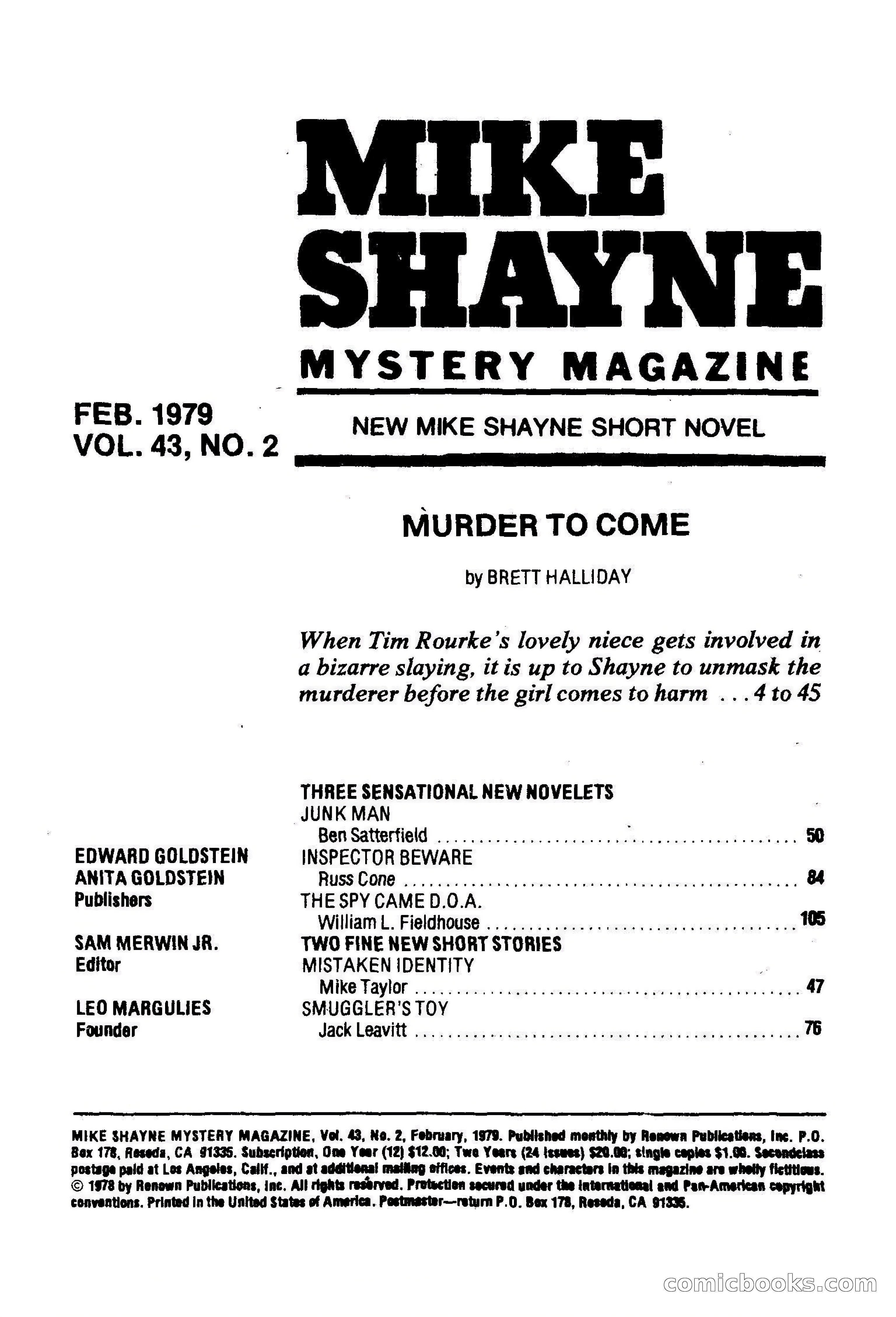 Mike Shayne Mystery Magazine, February 1979 — page 3 of 132