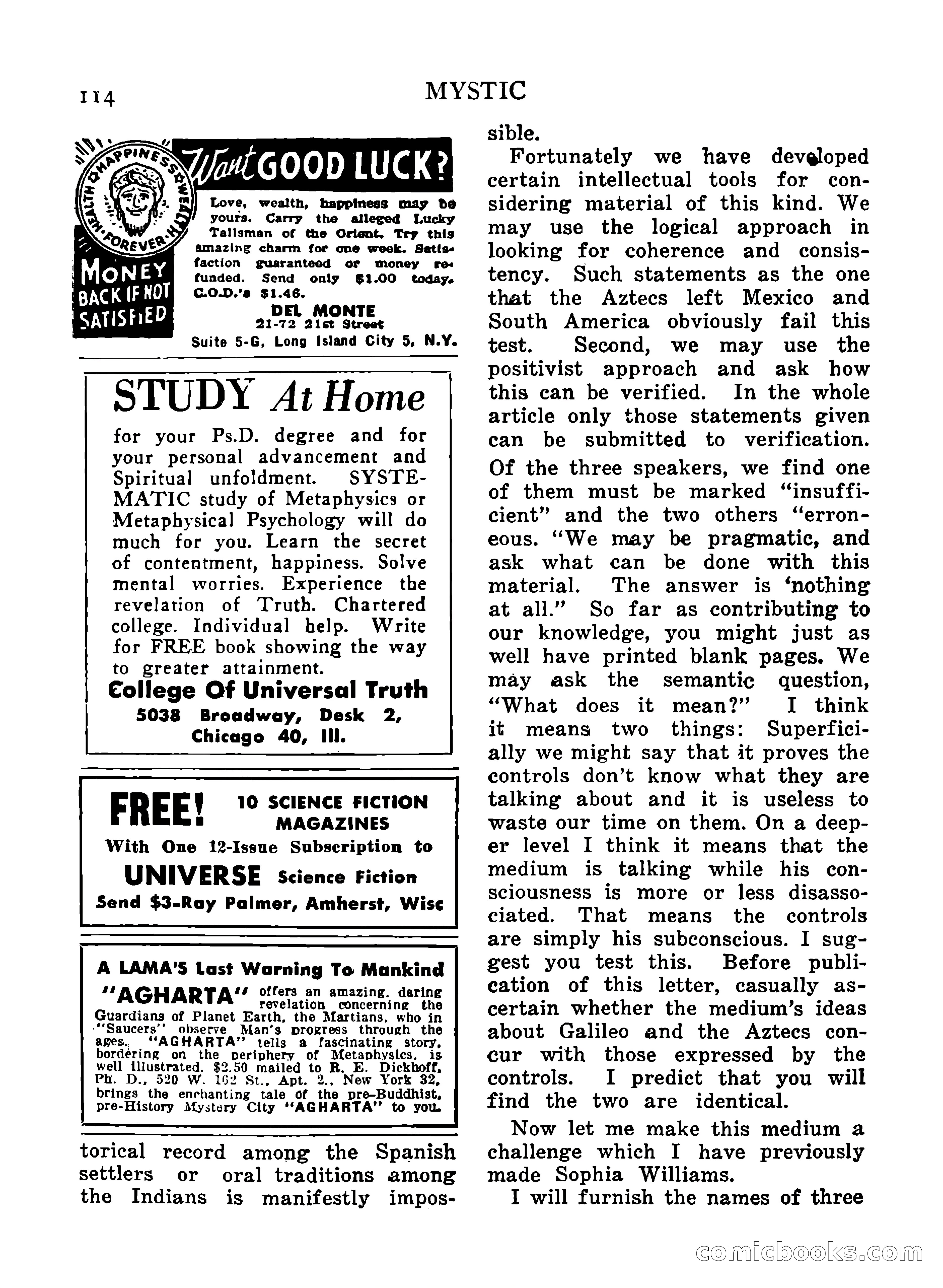 Mystic Magazine, December 1954 — page 114 of 133