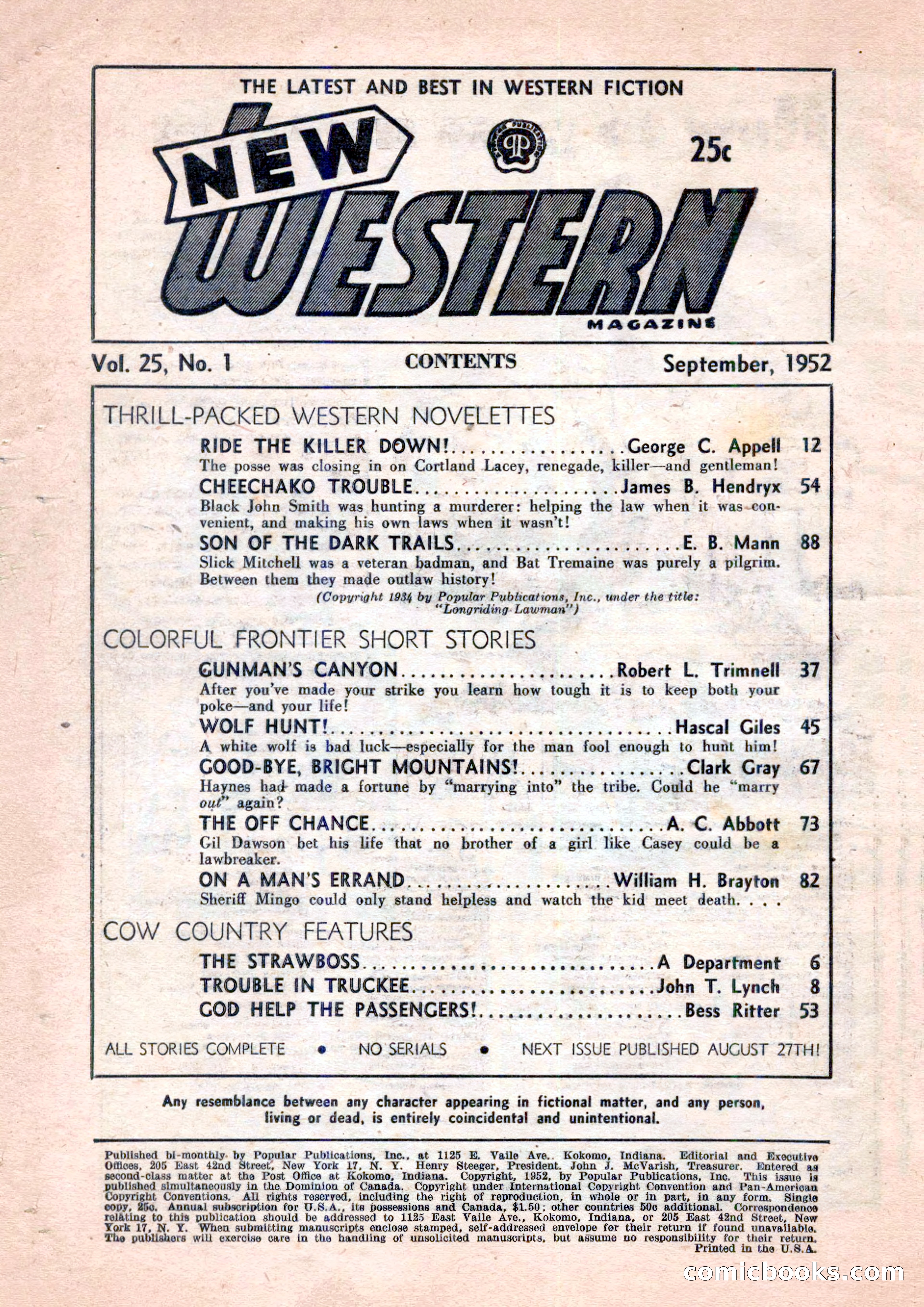 New Western Magazine, September 1952 — page 4 of 116