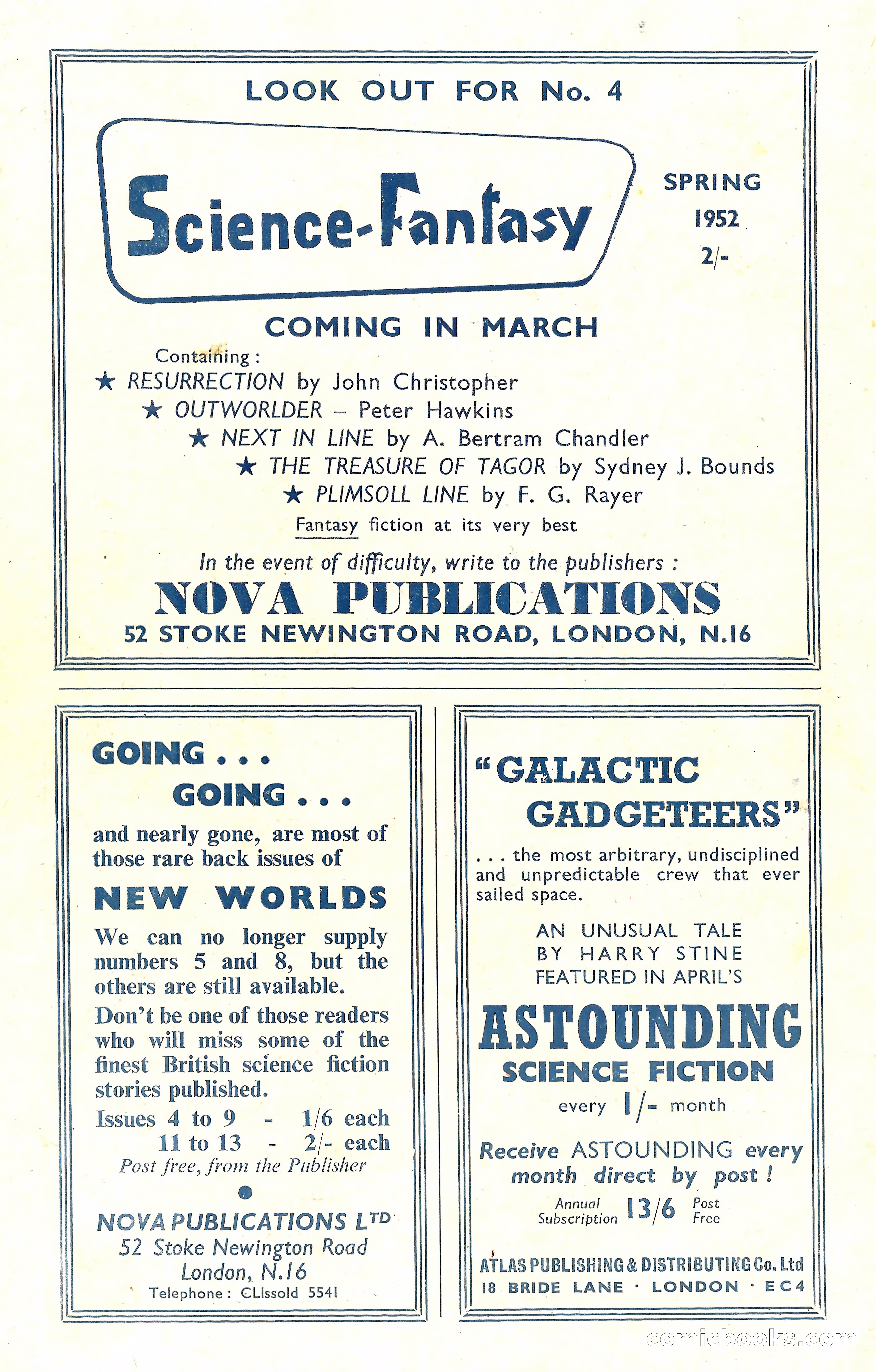 New Worlds, March 1952 — page 100 of 100
