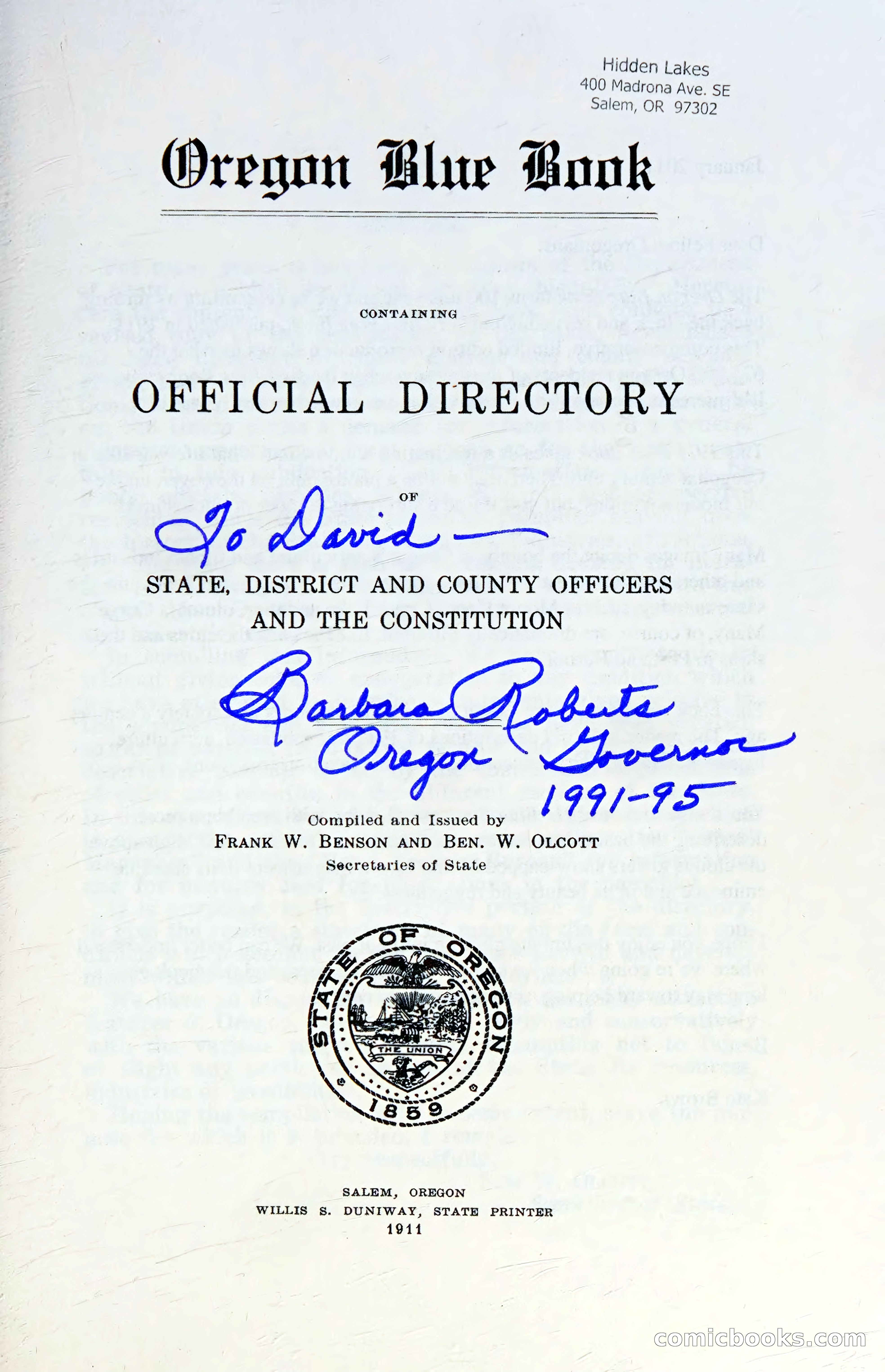 Oregon Blue Book, 1911 Commemorative Edition — page 4 of 141