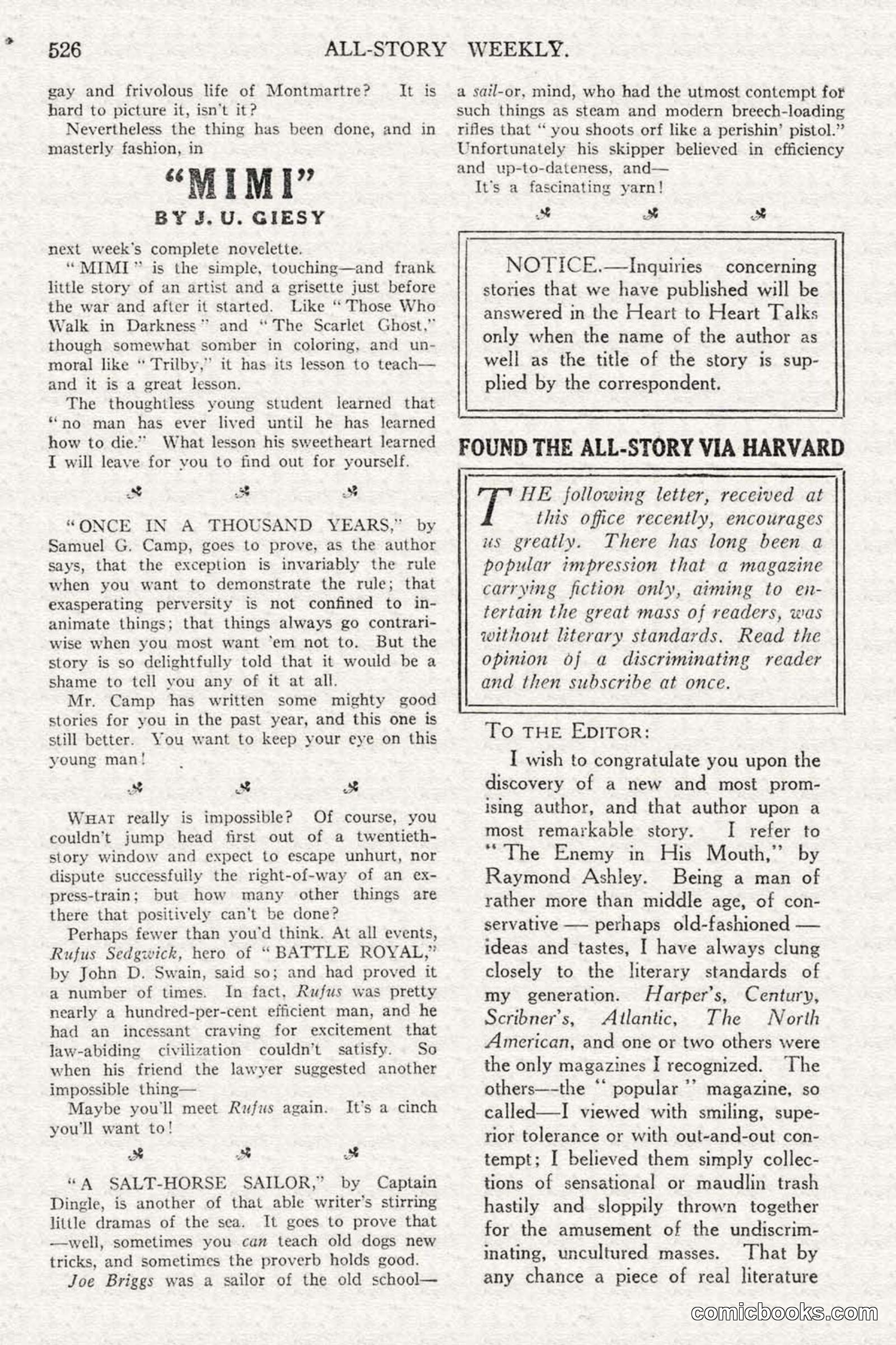 All Story Magazine, February 3, 1917 — page 184 of 194