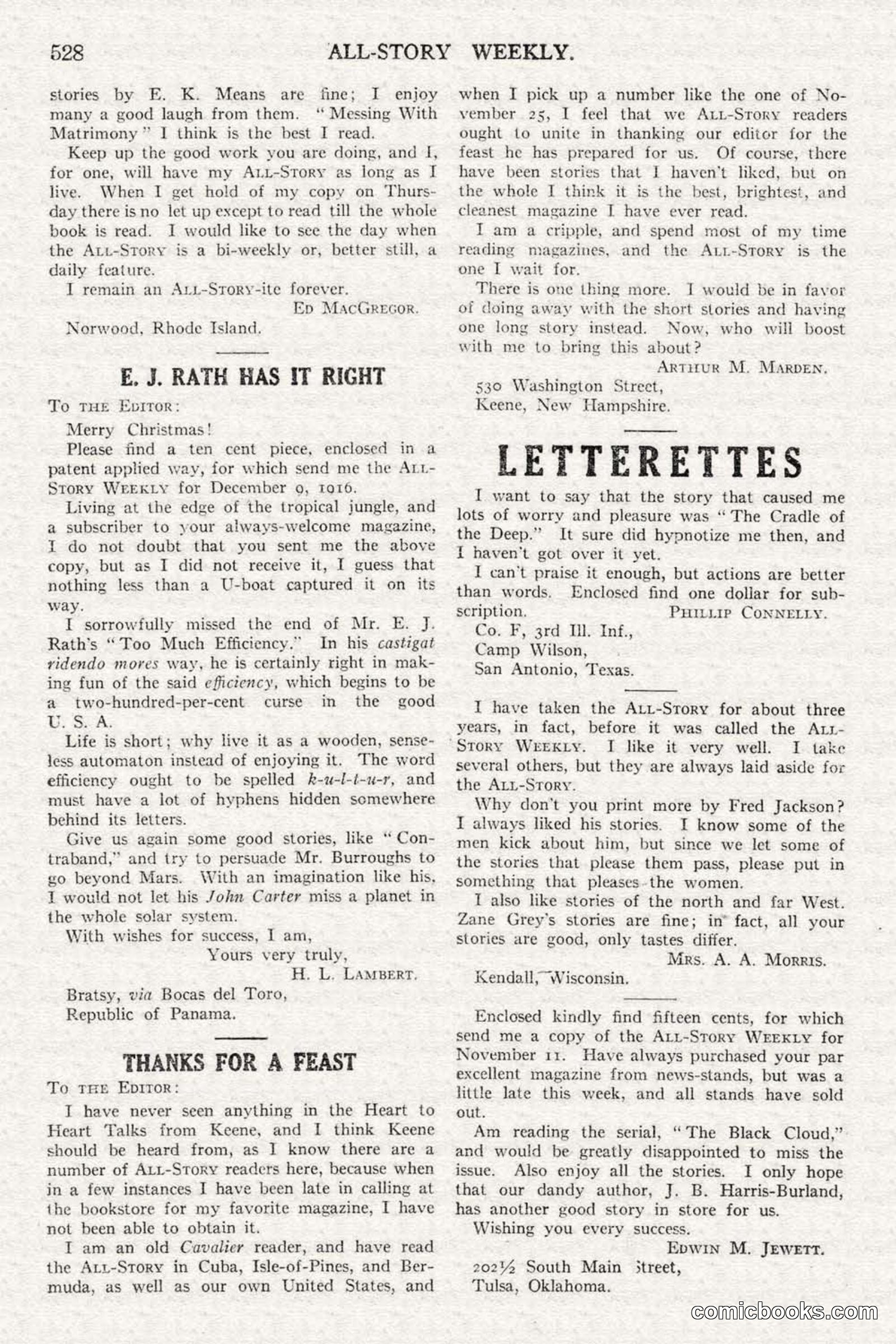 All Story Magazine, February 3, 1917 — page 186 of 194