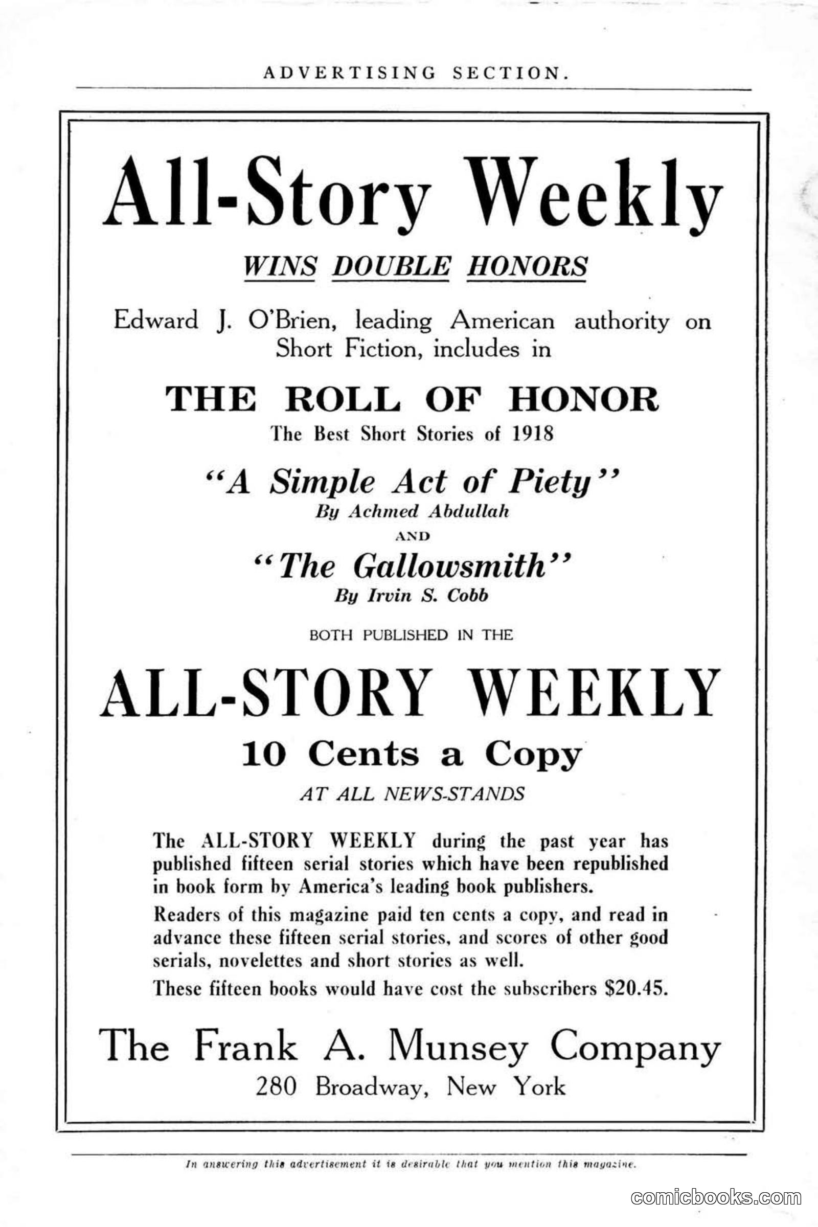 All Story Magazine, January 25, 1919 — page 10 of 186