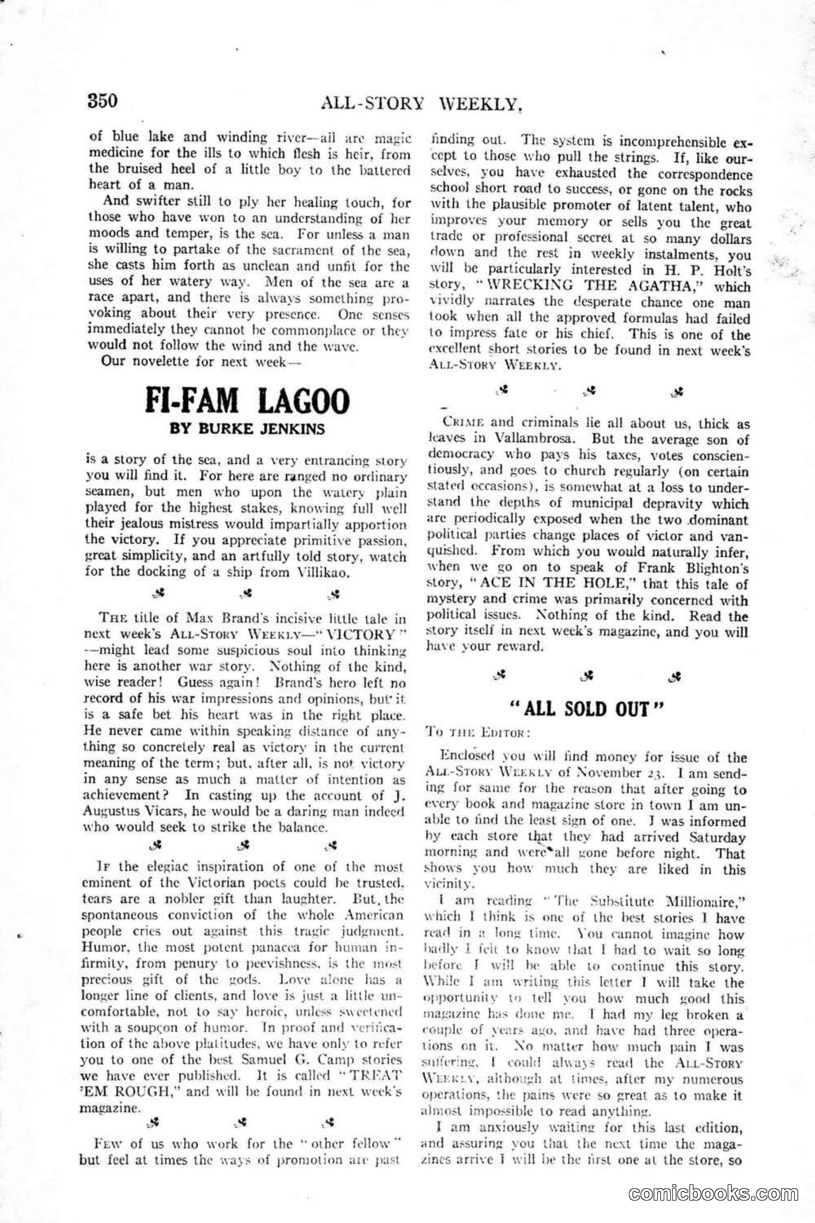 All Story Magazine, January 25, 1919 — page 184 of 186