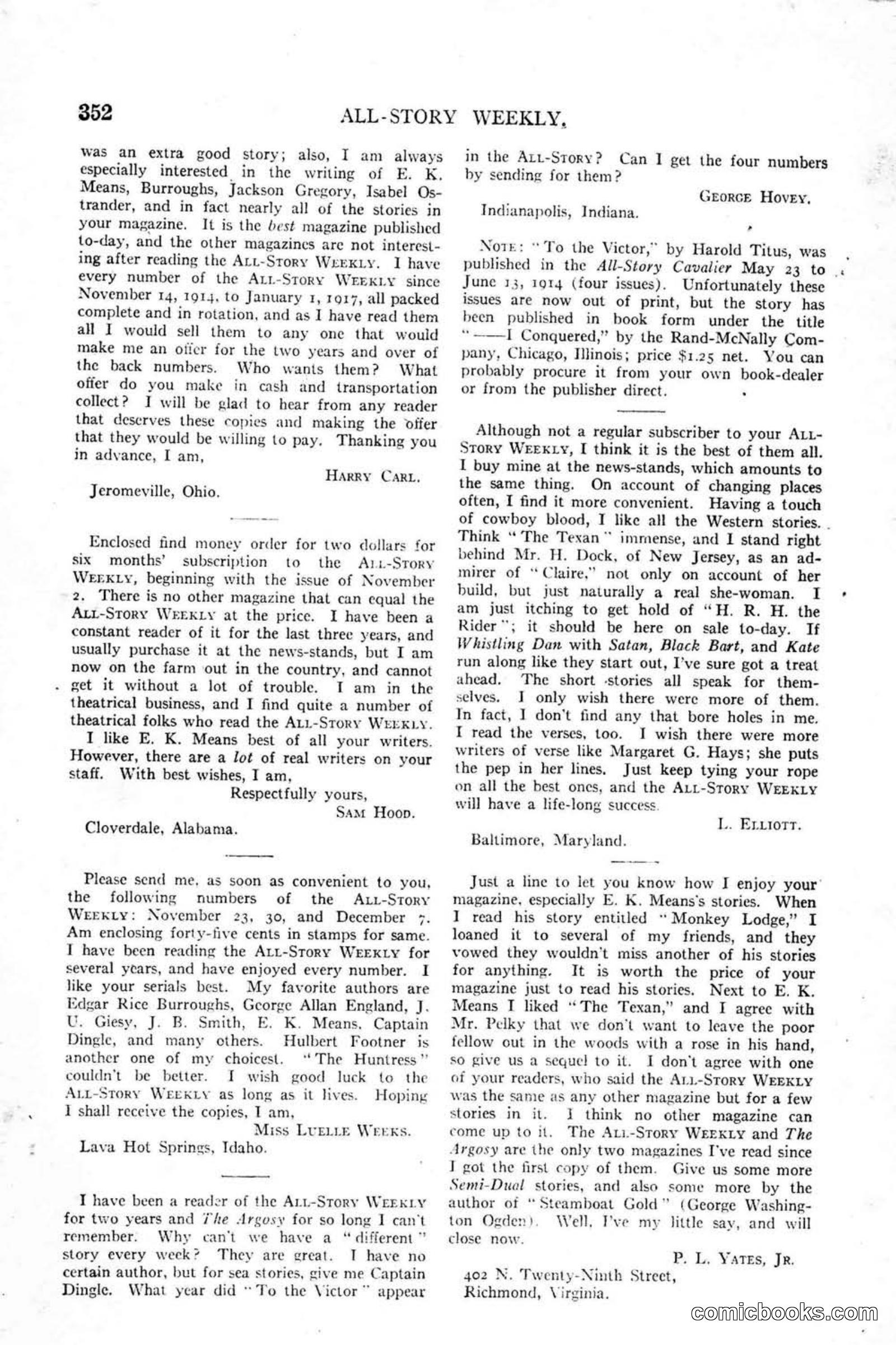 All Story Magazine, January 25, 1919 — page 186 of 186