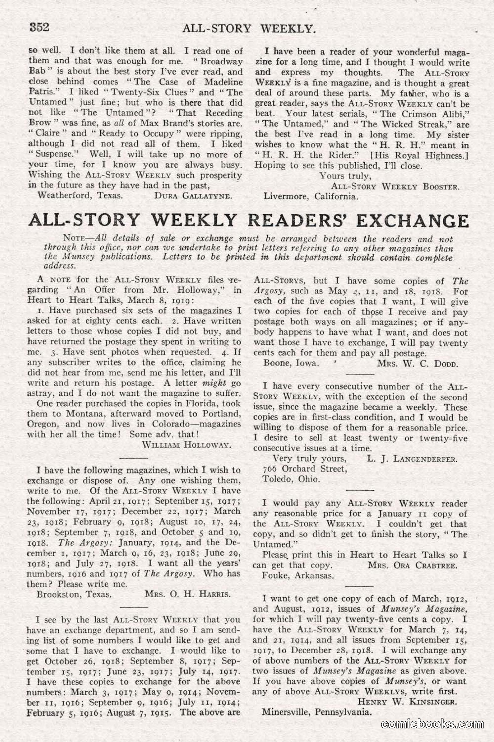 All Story Magazine, June 14, 1919 — page 186 of 192