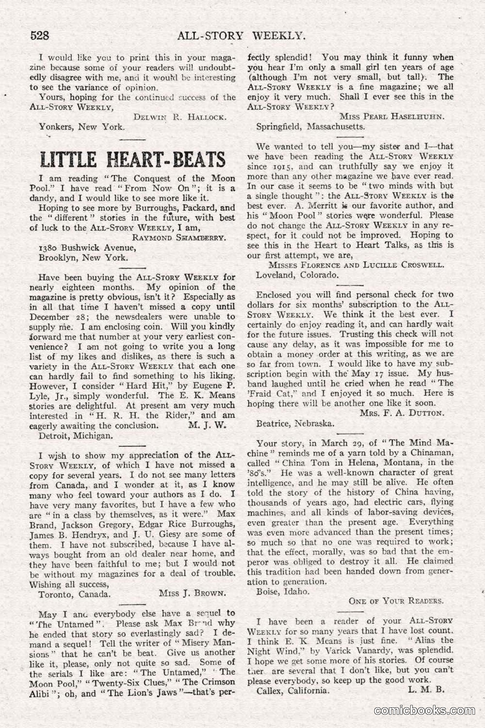 All Story Magazine, June 21, 1919 — page 186 of 188