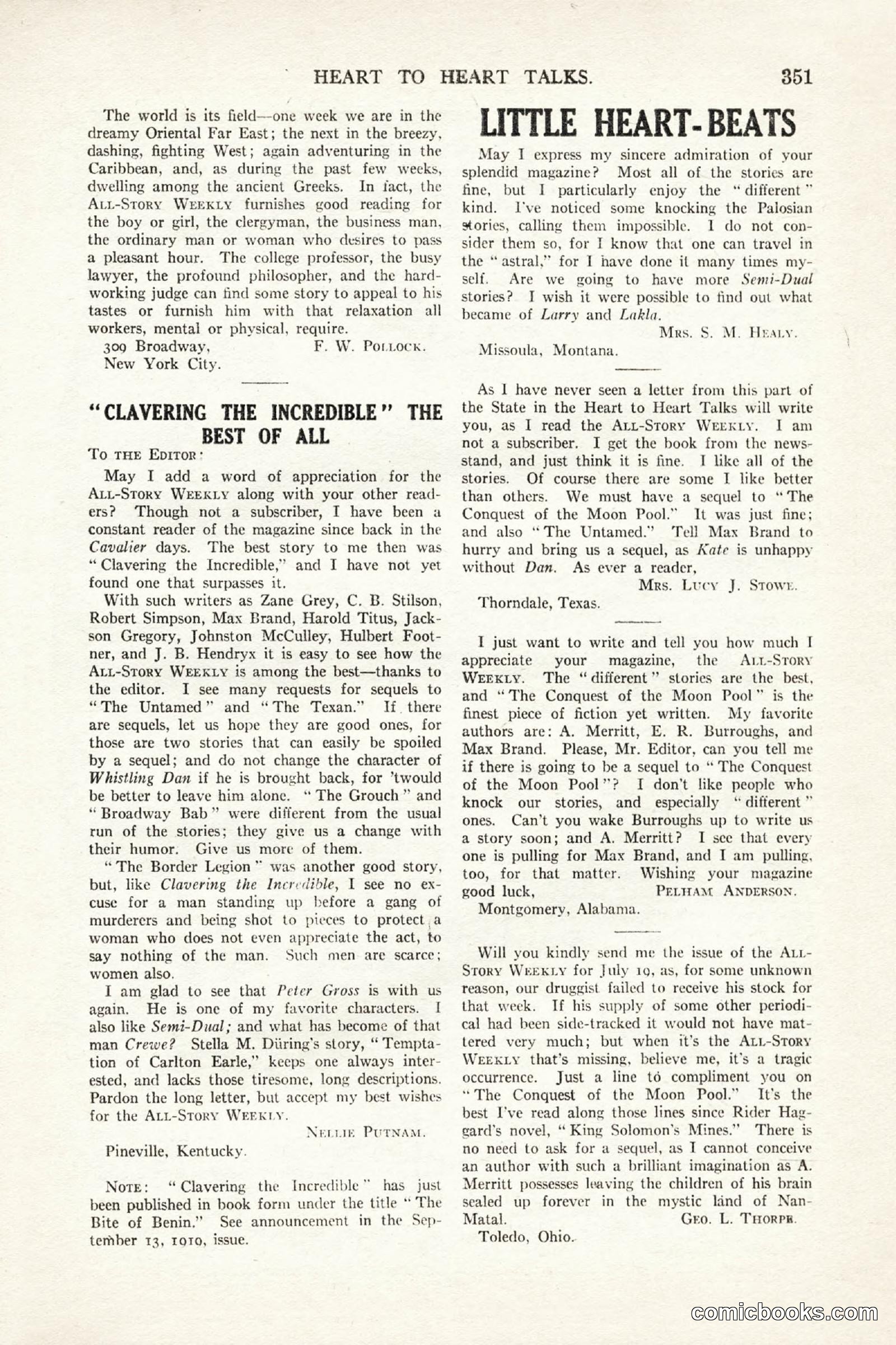 All Story Magazine, October 4, 1919 — page 189 of 208
