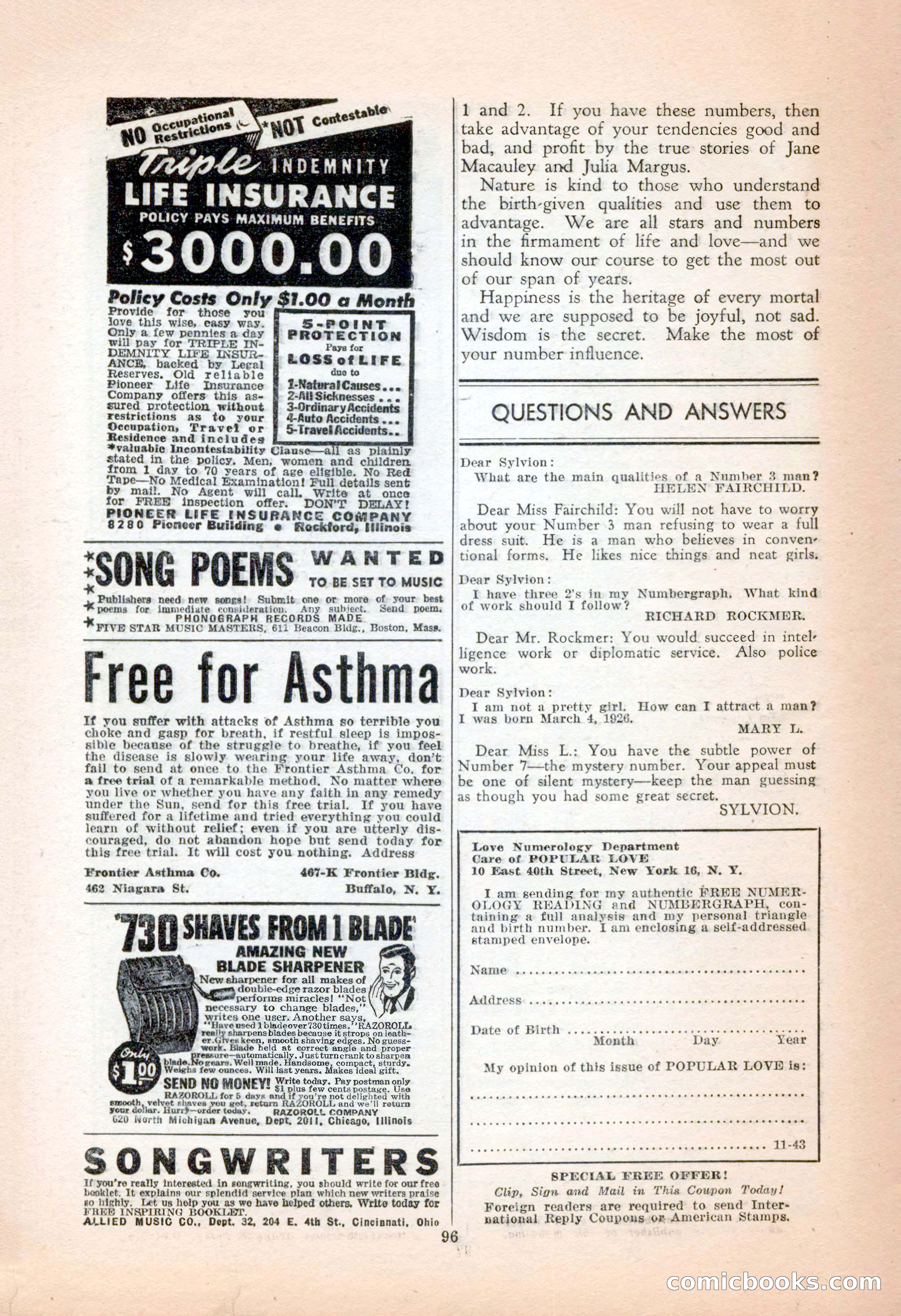 Popular Love, November 1943 — page 96 of 100