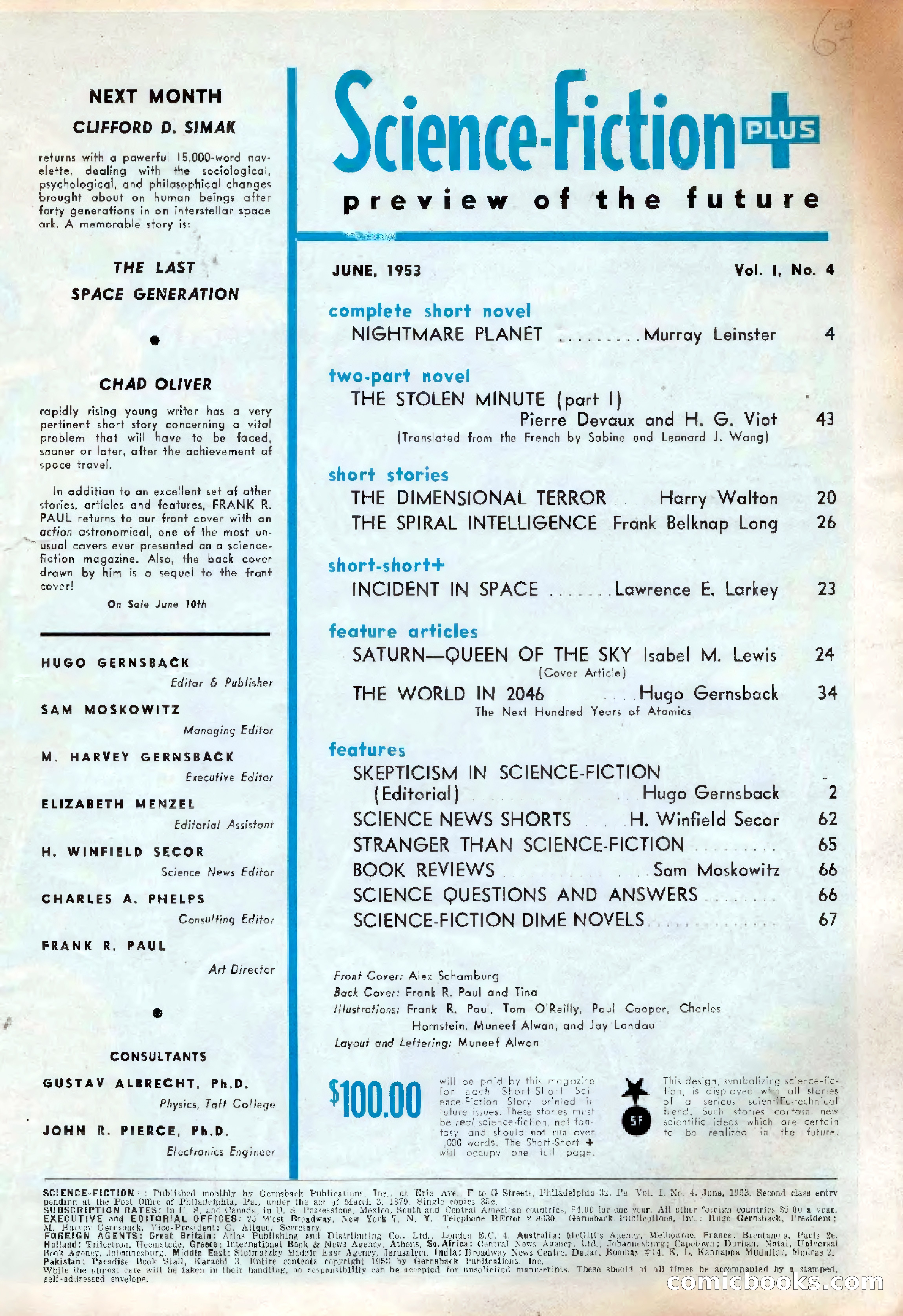 Science Fiction Plus, June 1953 — page 3 of 68