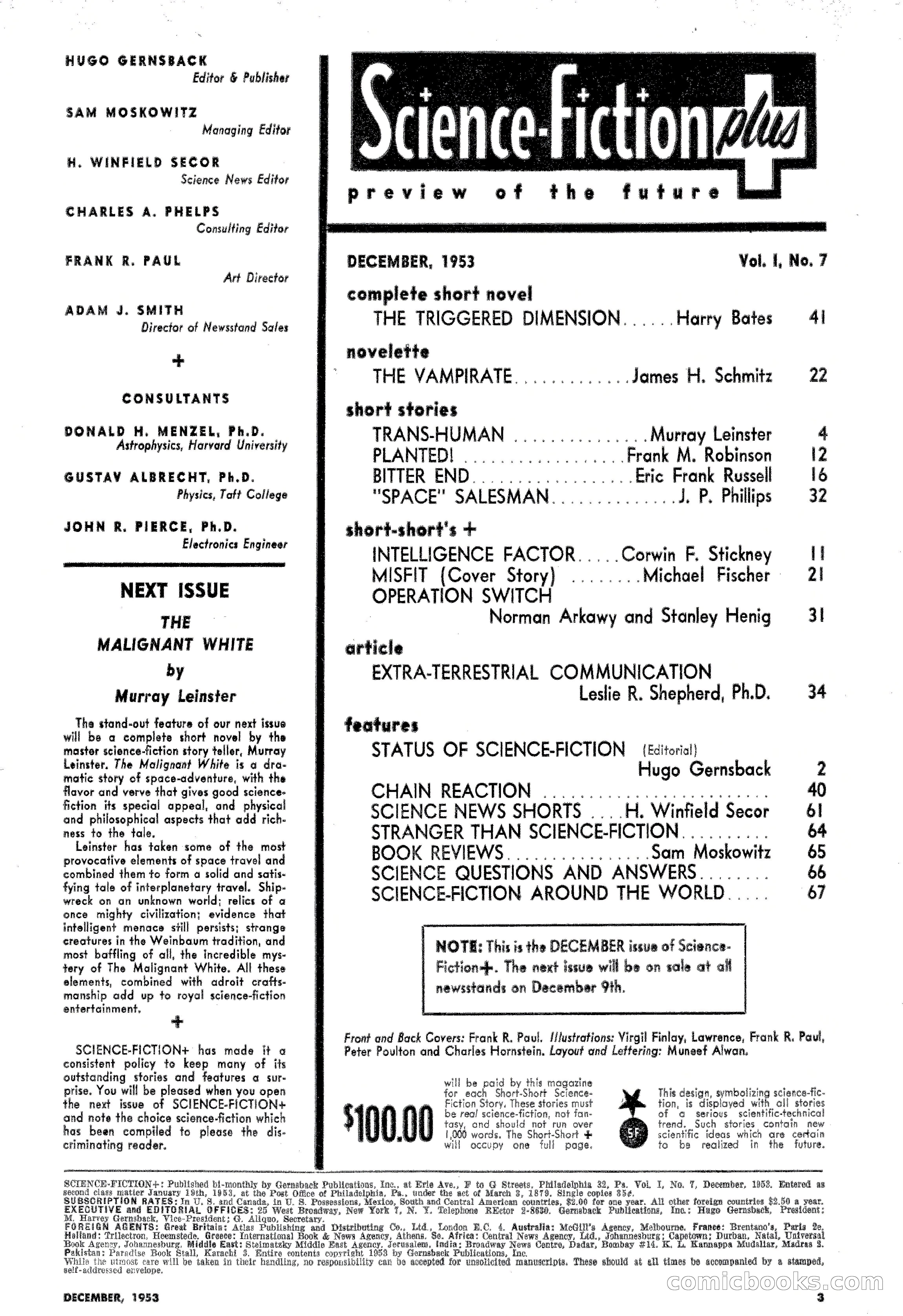 Science Fiction Plus, December 1953 — page 3 of 68