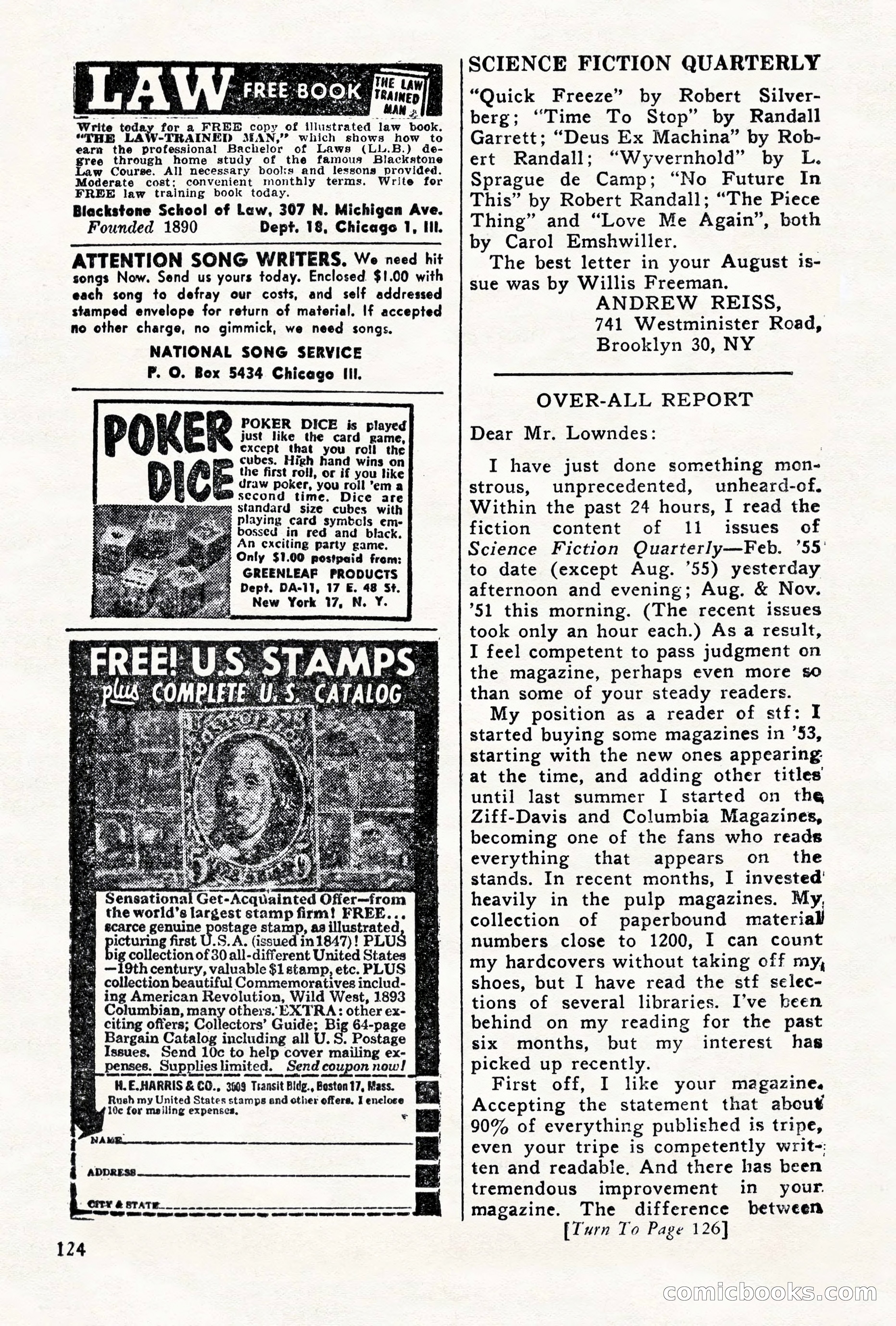 Science Fiction Quarterly, November 1957 — page 124 of 132