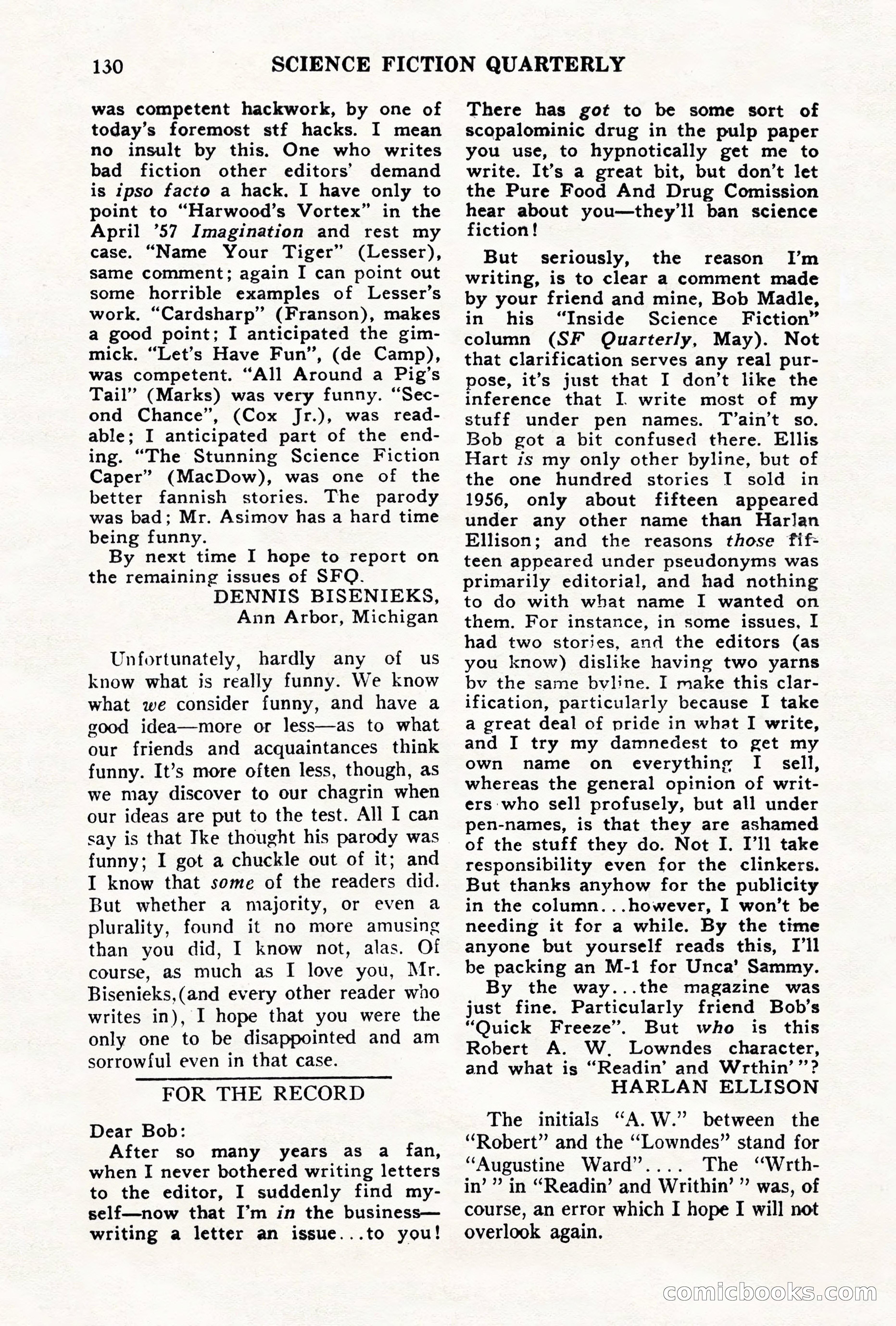 Science Fiction Quarterly, November 1957 — page 130 of 132