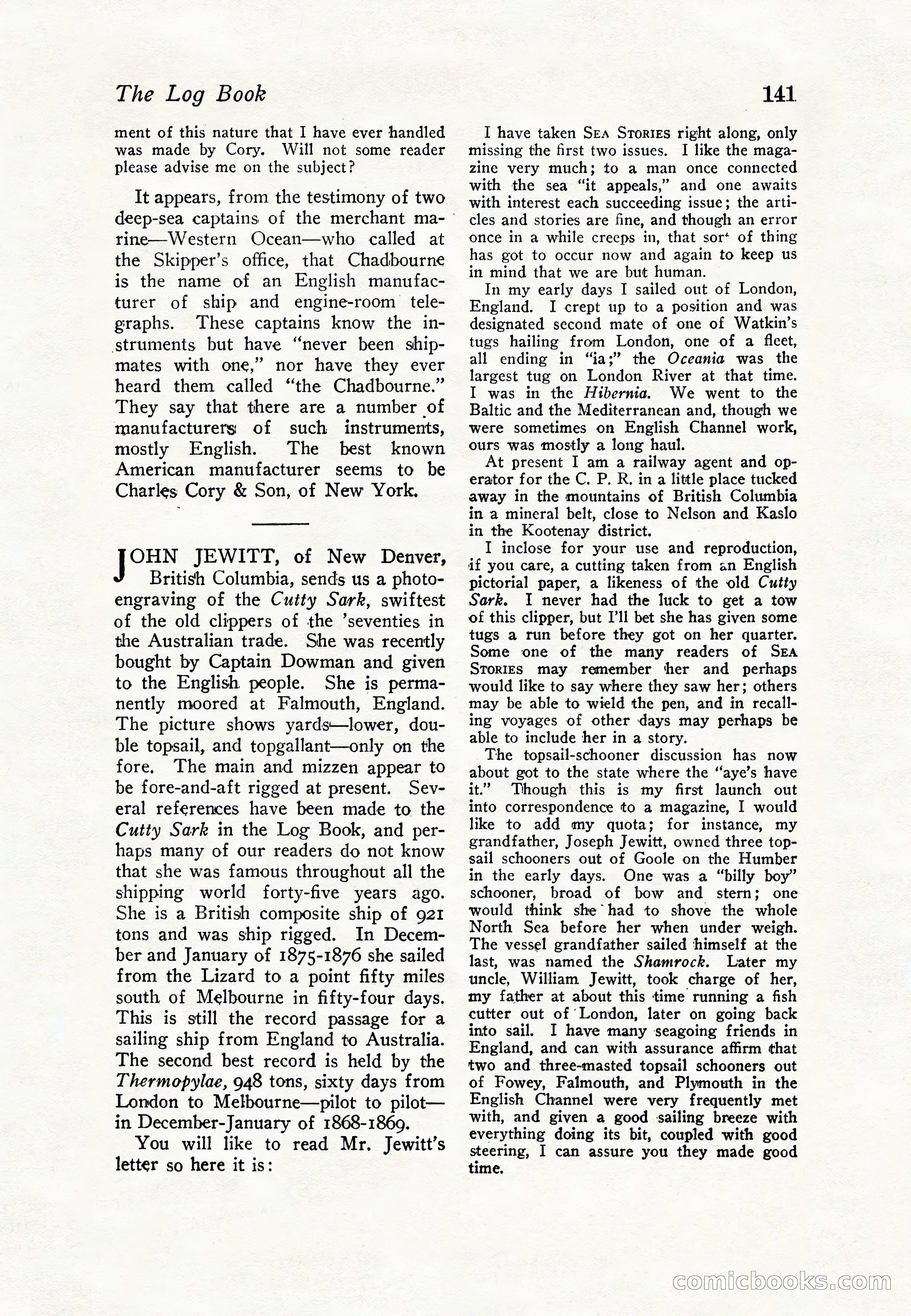 Sea Stories Magazine, January 5, 1923 — page 143 of 148