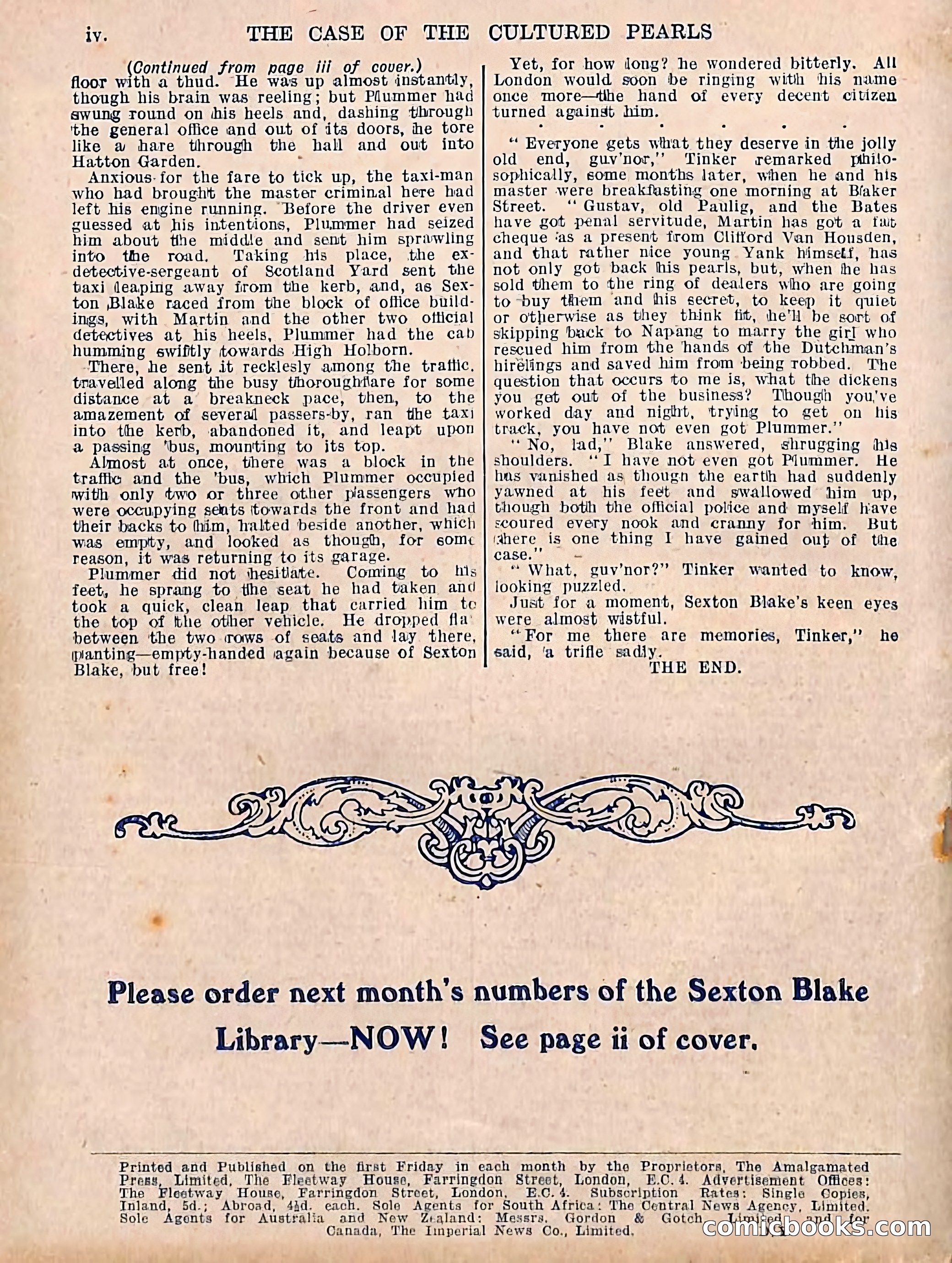 The Sexton Blake Library #208: The Case of the Cultured Pearls — page 68 of 68