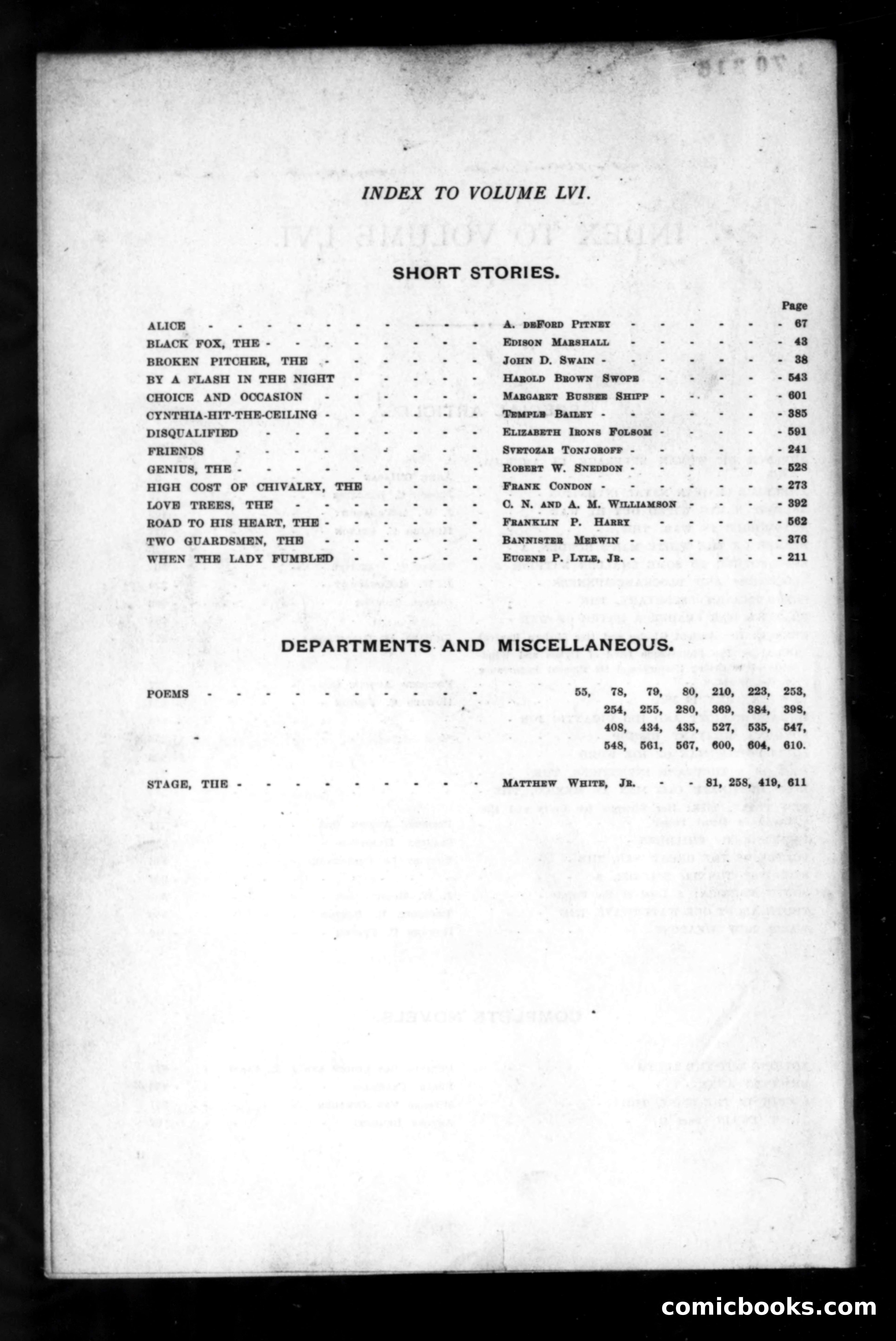 Munsey's Magazine Index to Volume LVI — page 2 of 3