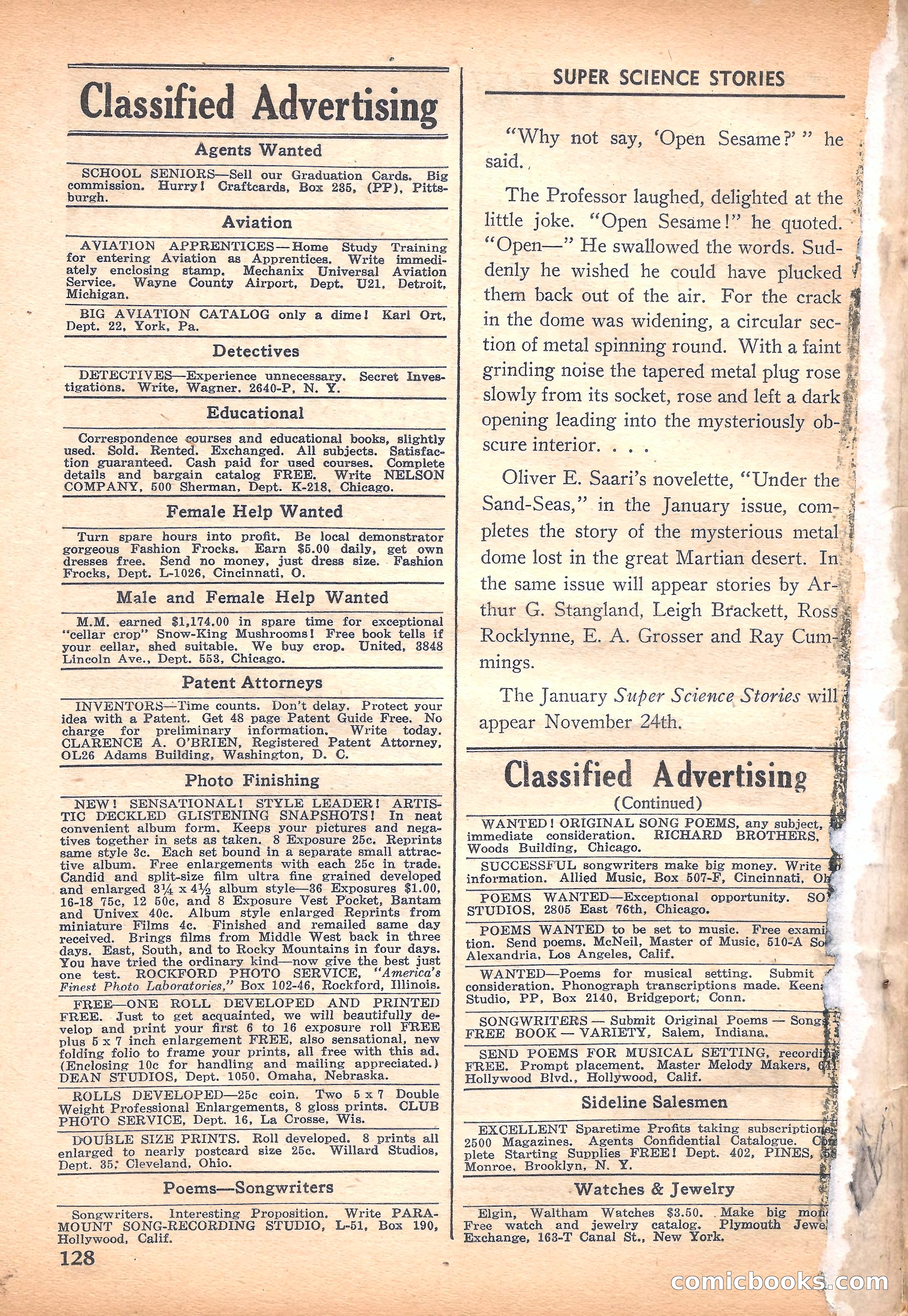 Super Science Stories, November 1940 — page 130 of 132