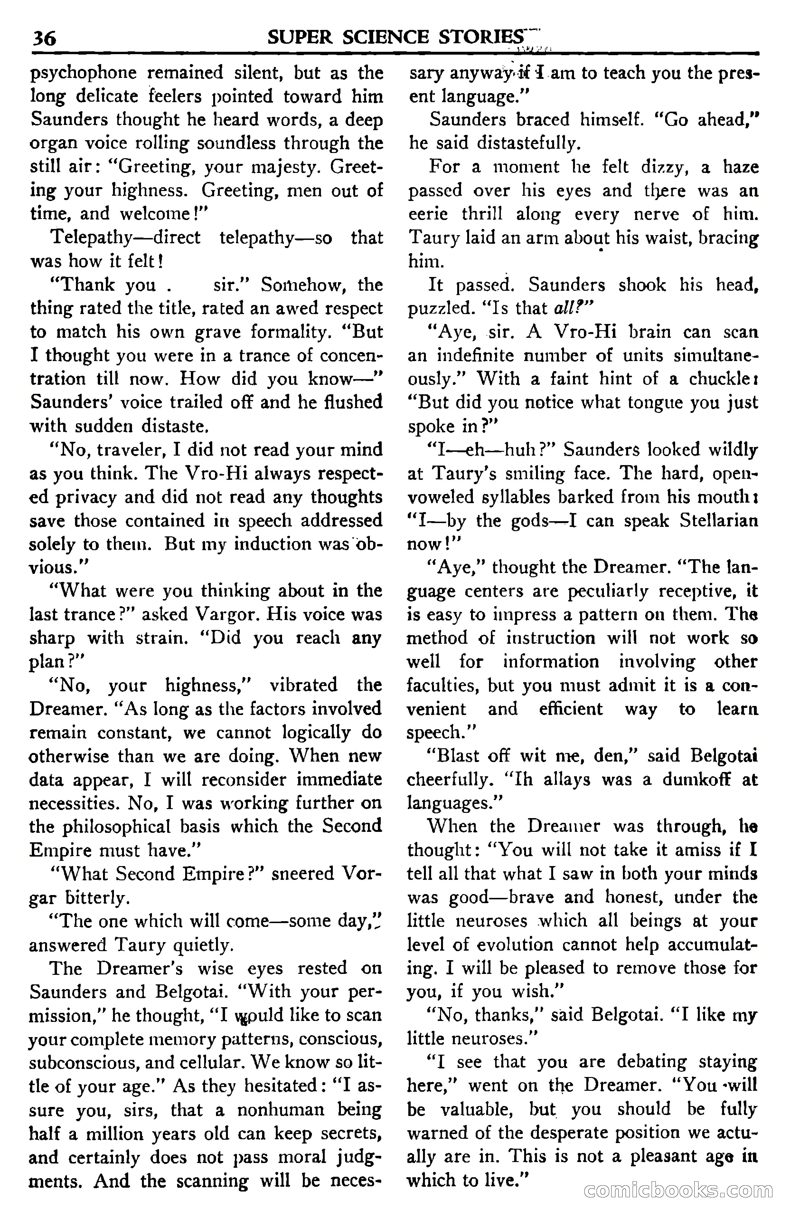 Super Science Stories, November 1950 — page 36 of 133