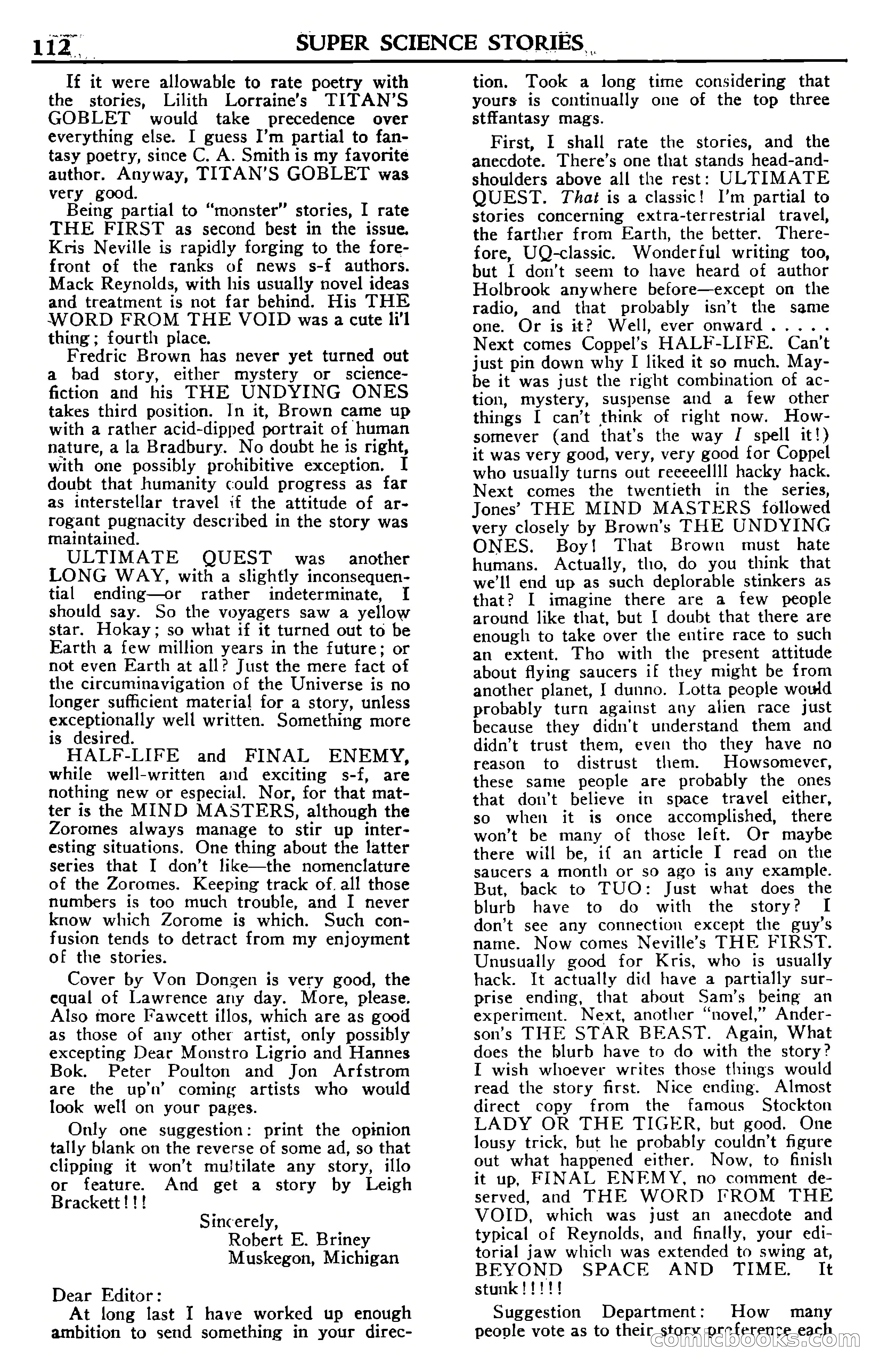 Super Science Stories, November 1950 — page 112 of 133