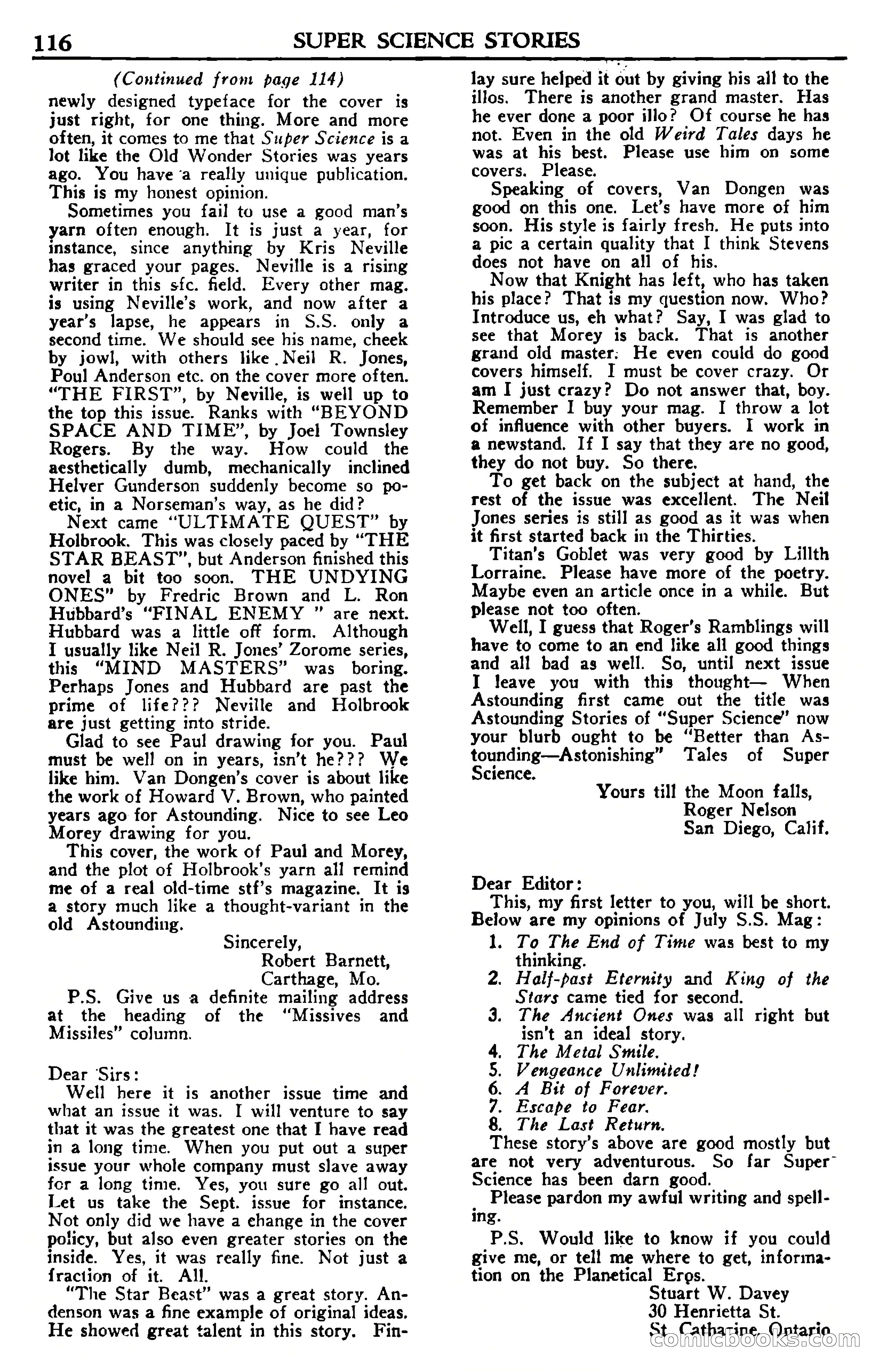 Super Science Stories, November 1950 — page 116 of 133