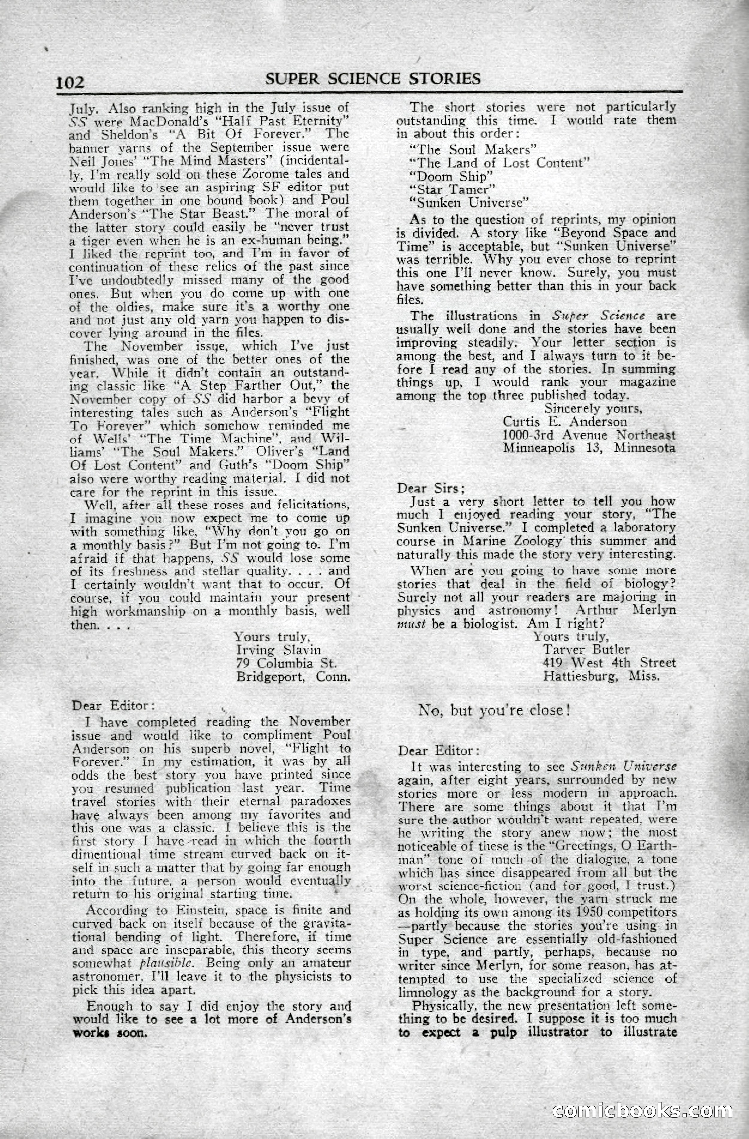 Super Science Stories, April 1951 — page 102 of 116