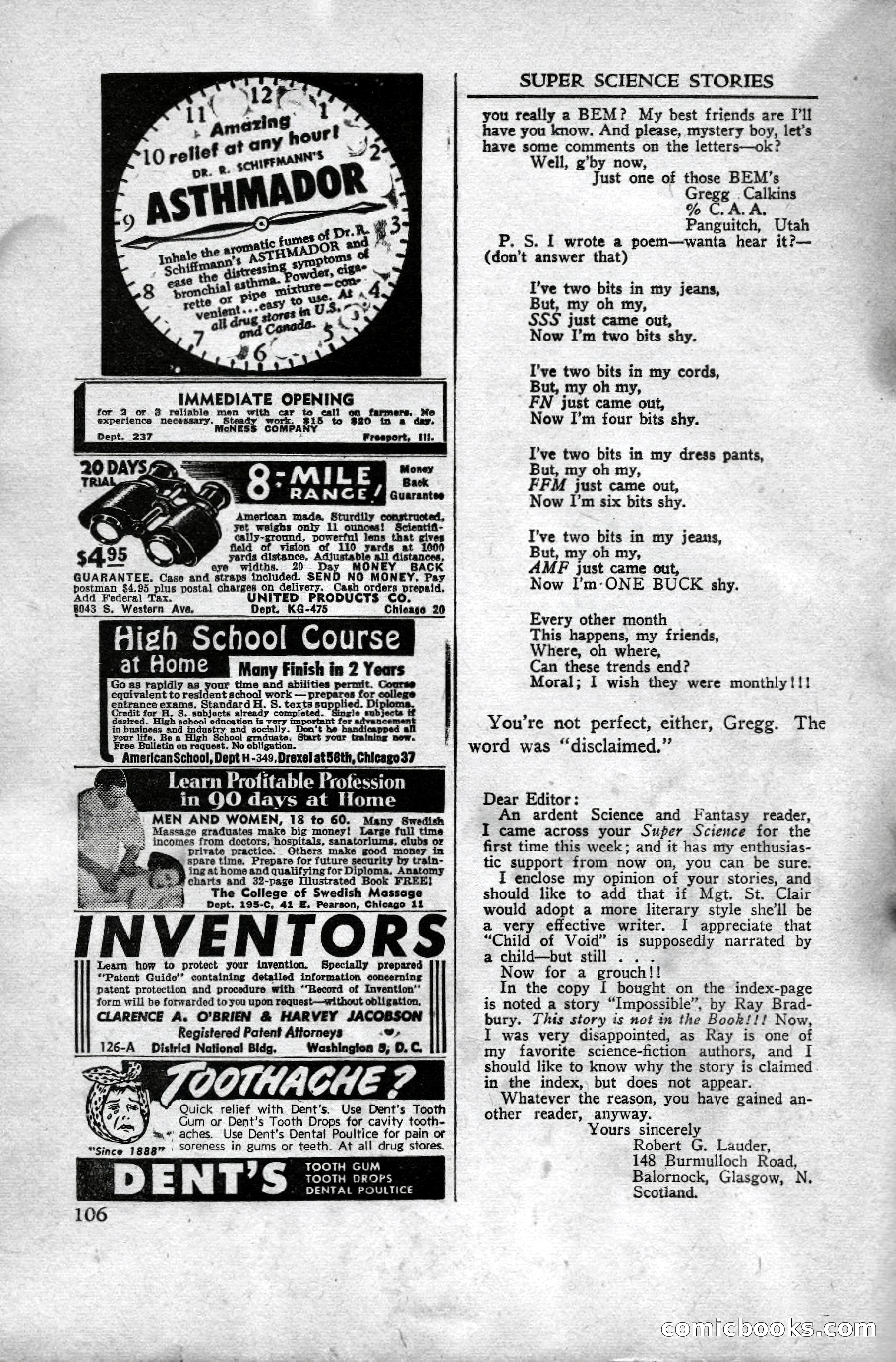 Super Science Stories, April 1951 — page 106 of 116