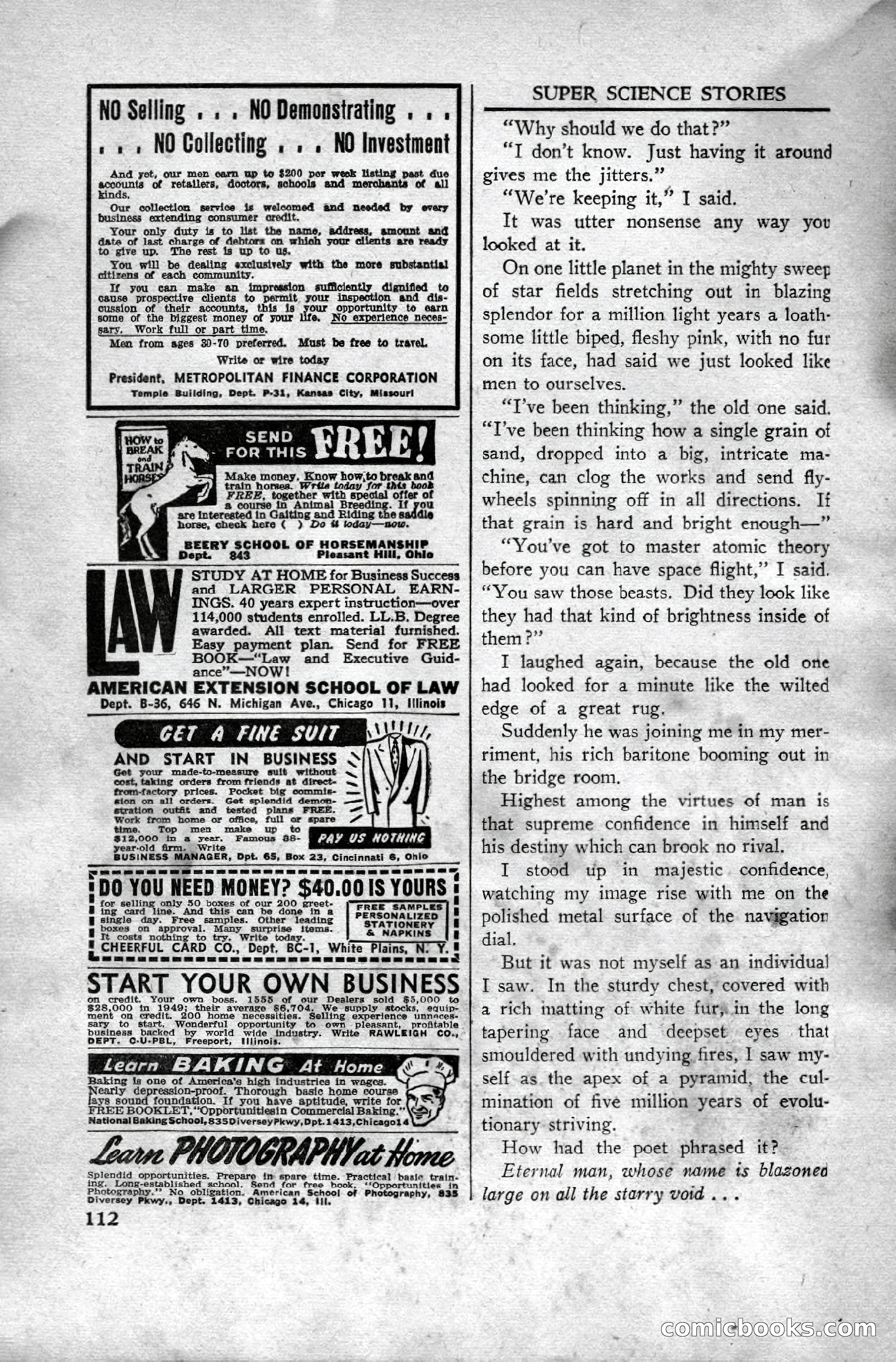 Super Science Stories, April 1951 — page 112 of 116