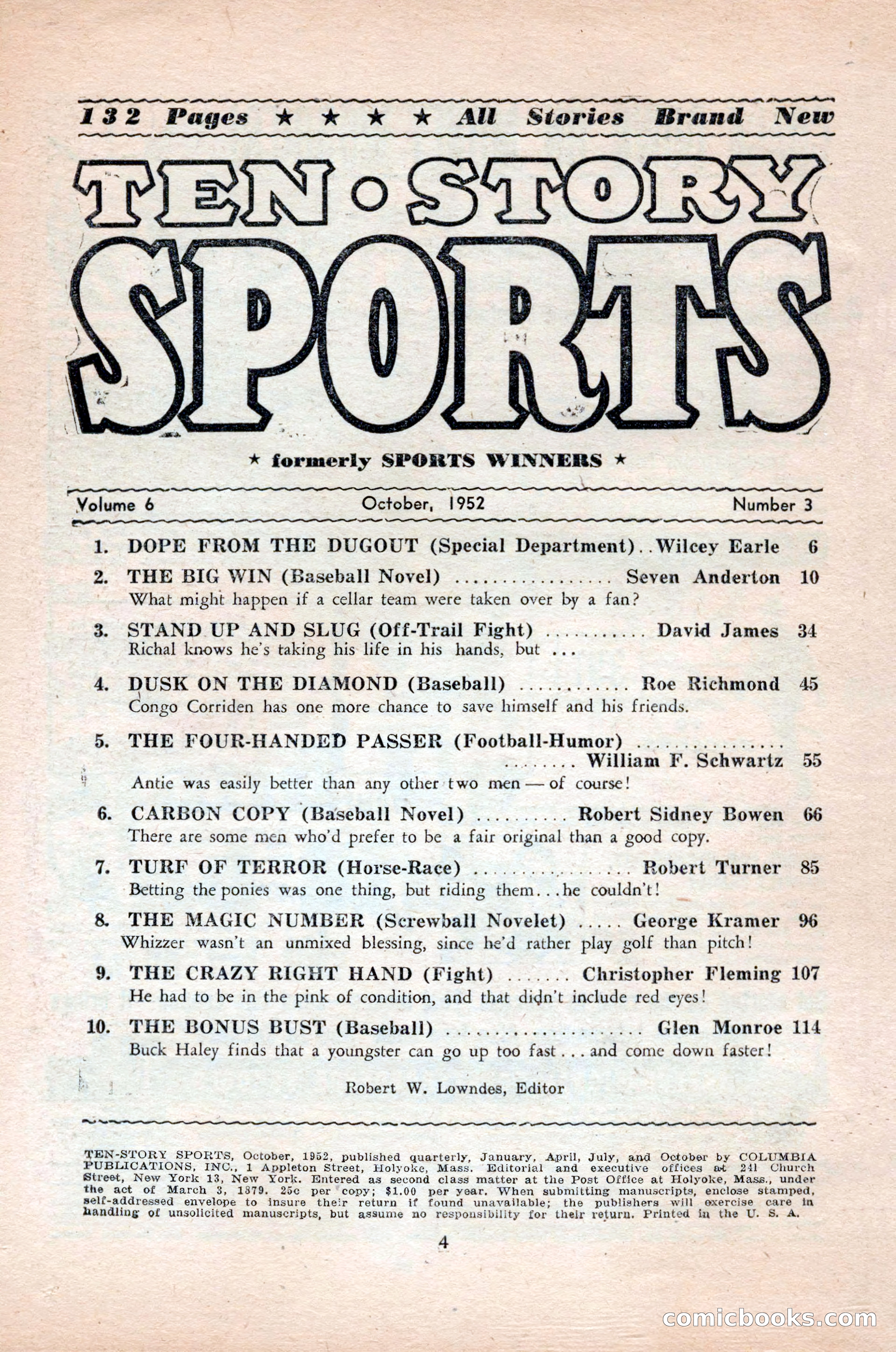 Ten-Story Sports, October 1952 — page 4 of 132
