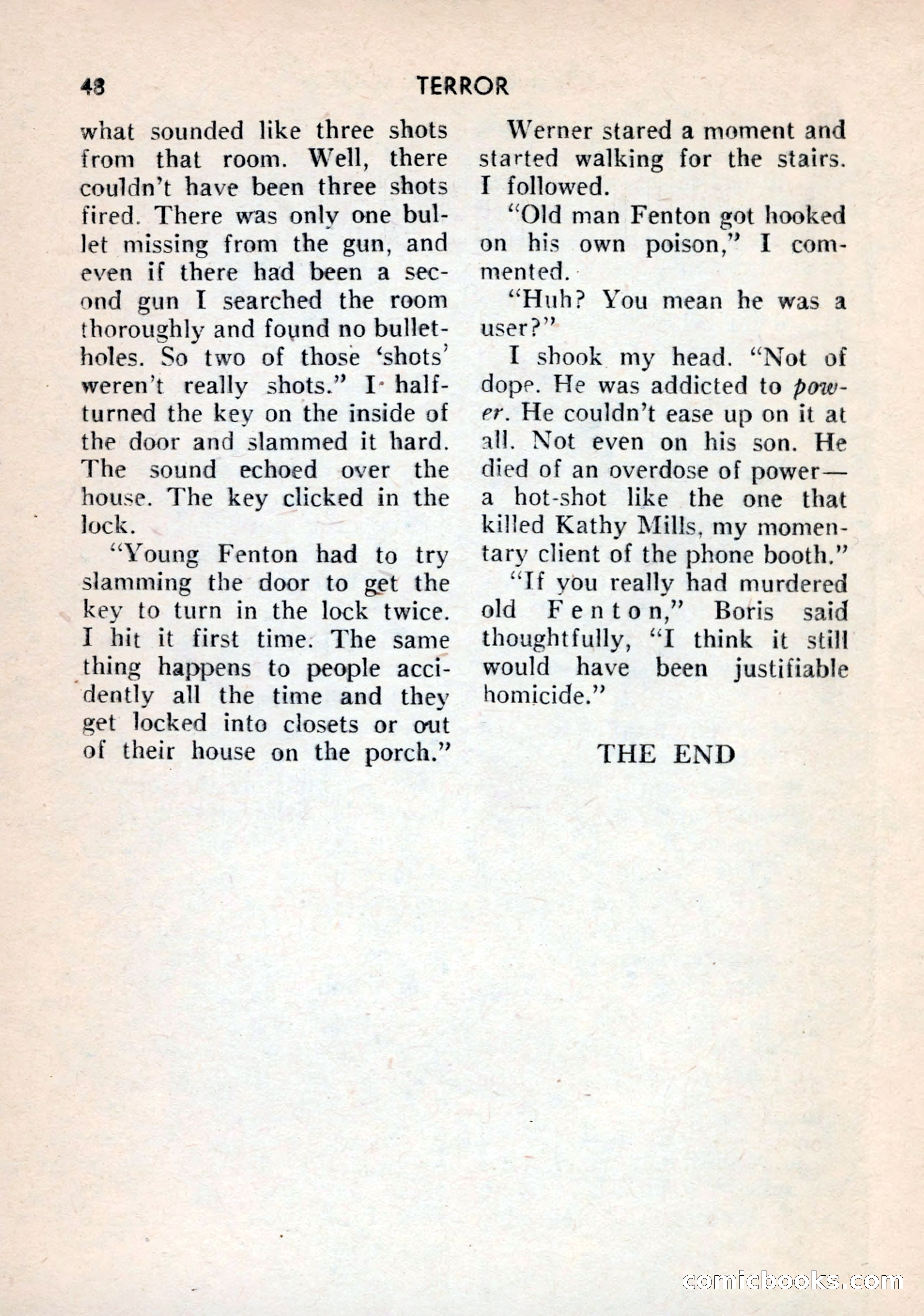 Terror Detective Story Magazine, October 1956 — page 50 of 132